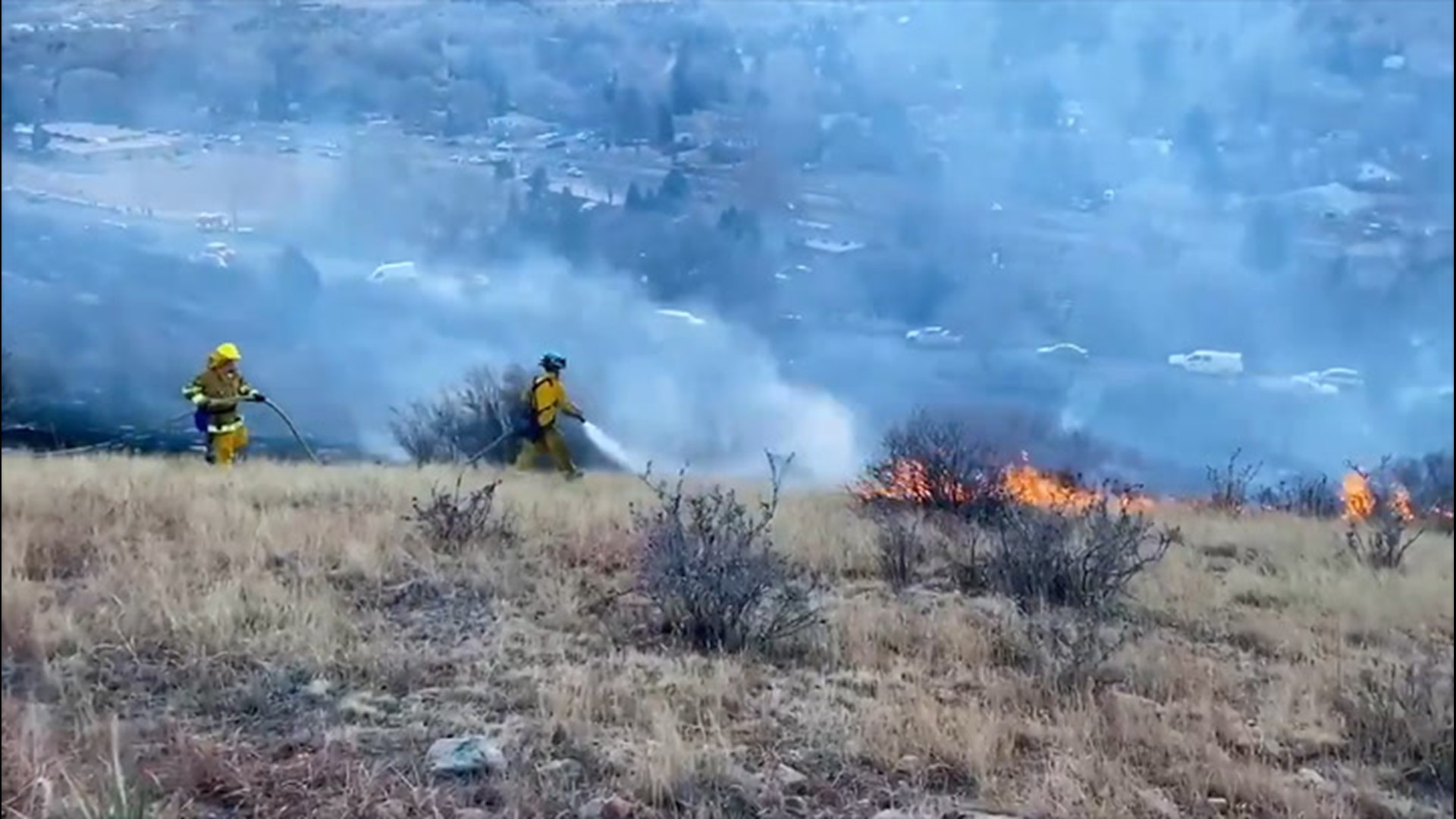 Dozens of firefighters responded to a grassfire that burned around five acres in Colorado Springs on Jan. 20 after someone improperly disposed of a cigarette.