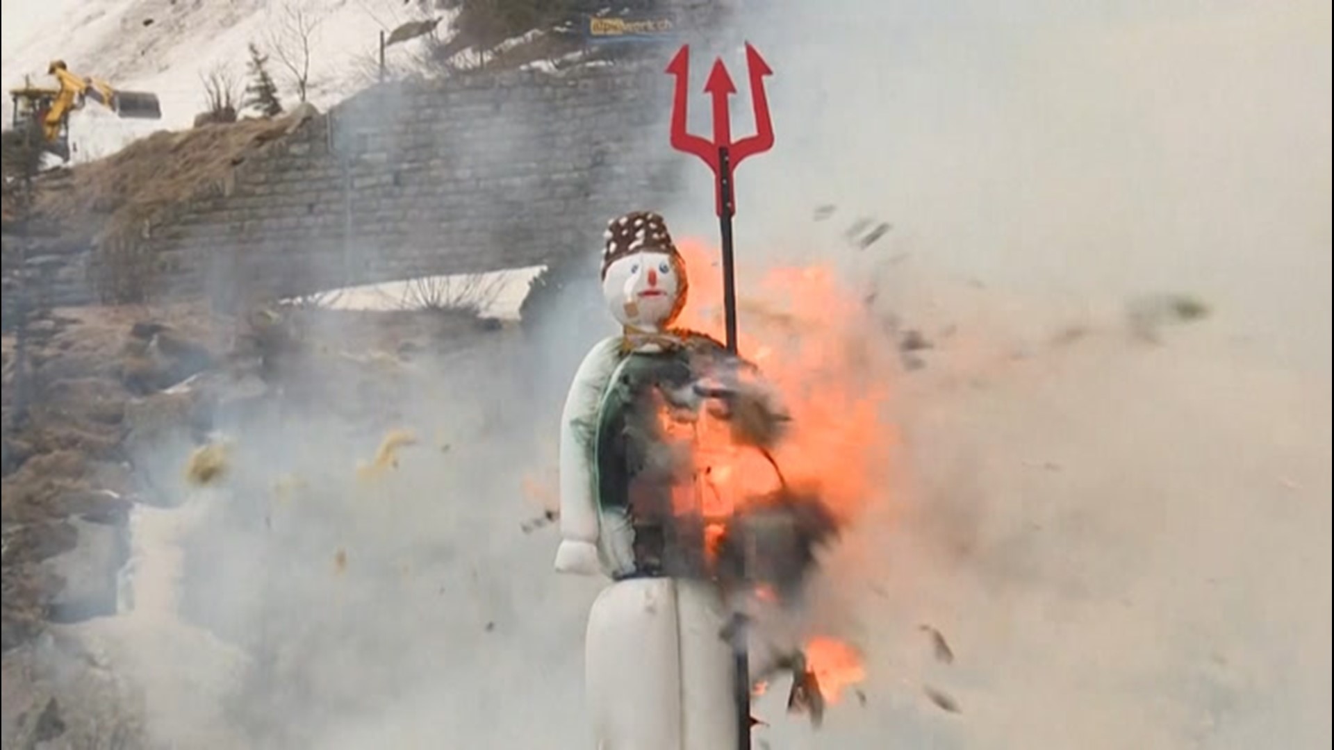 In Switzerland, an exploding snowman announces warm weather