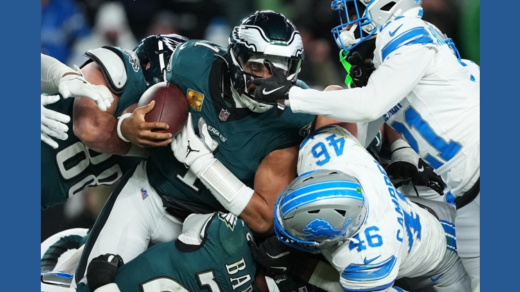 Jalen Hurts' lone touchdown leads Eagles to 16-9 victory over Lions in lackluster offensive game | kens5.com