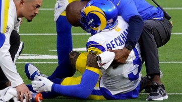Rams receiver Odell Beckham Jr. suffers knee injury during Super Bowl