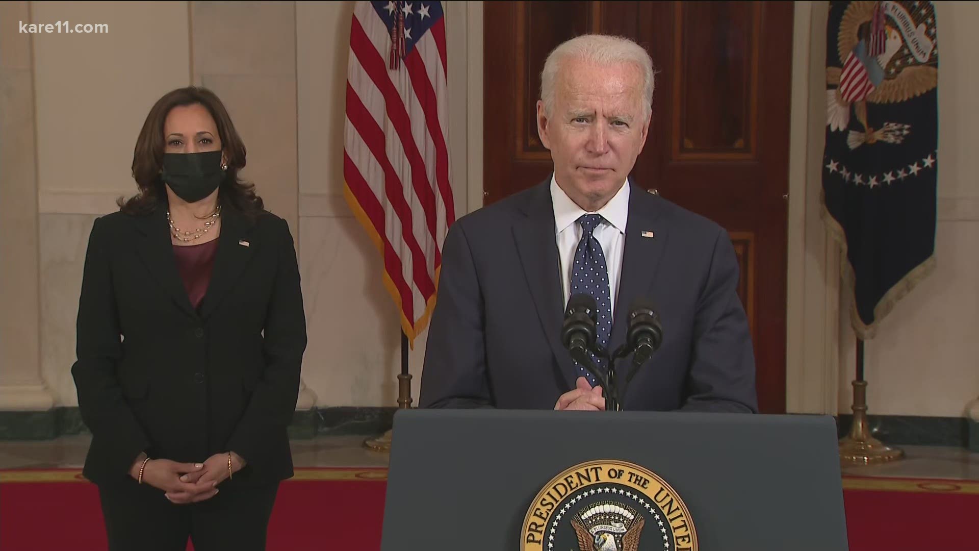 President Joe Biden reacts after former police officer Derek Chauvin was found guilty of murdering George Floyd.