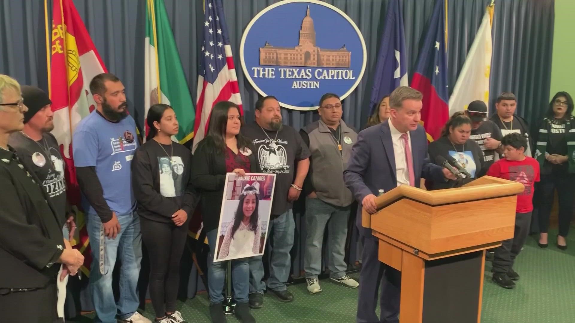 Families of the Uvalde shooting victims were in Austin as four pieces of legislation were filed to curb gun violence and hold agencies accountable for negligence.