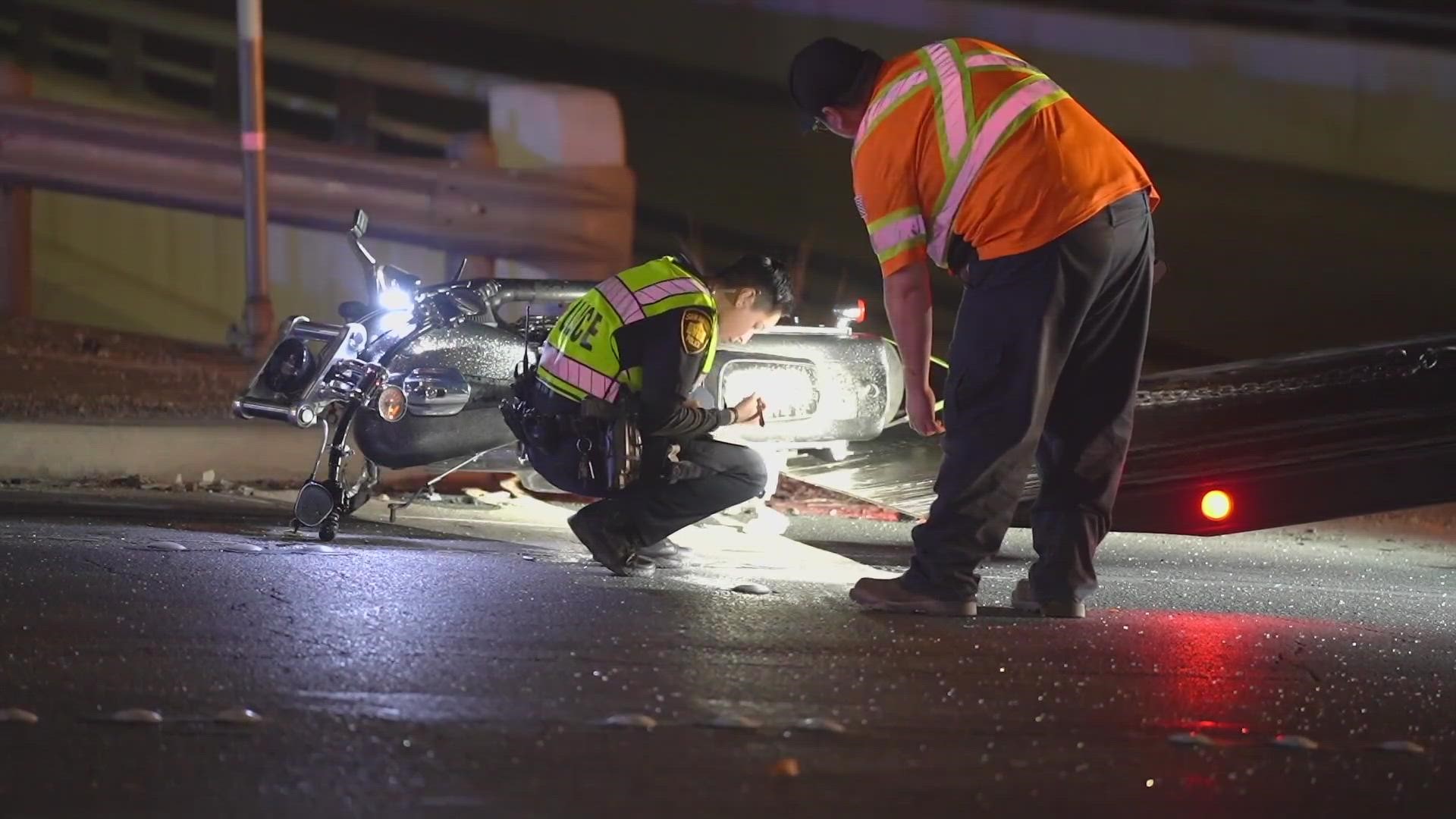 Police say that the motorcycle rider was possibly going at a high rate of speed when he collided with a vehicle at the intersection of Loop 1604 and Blanco.