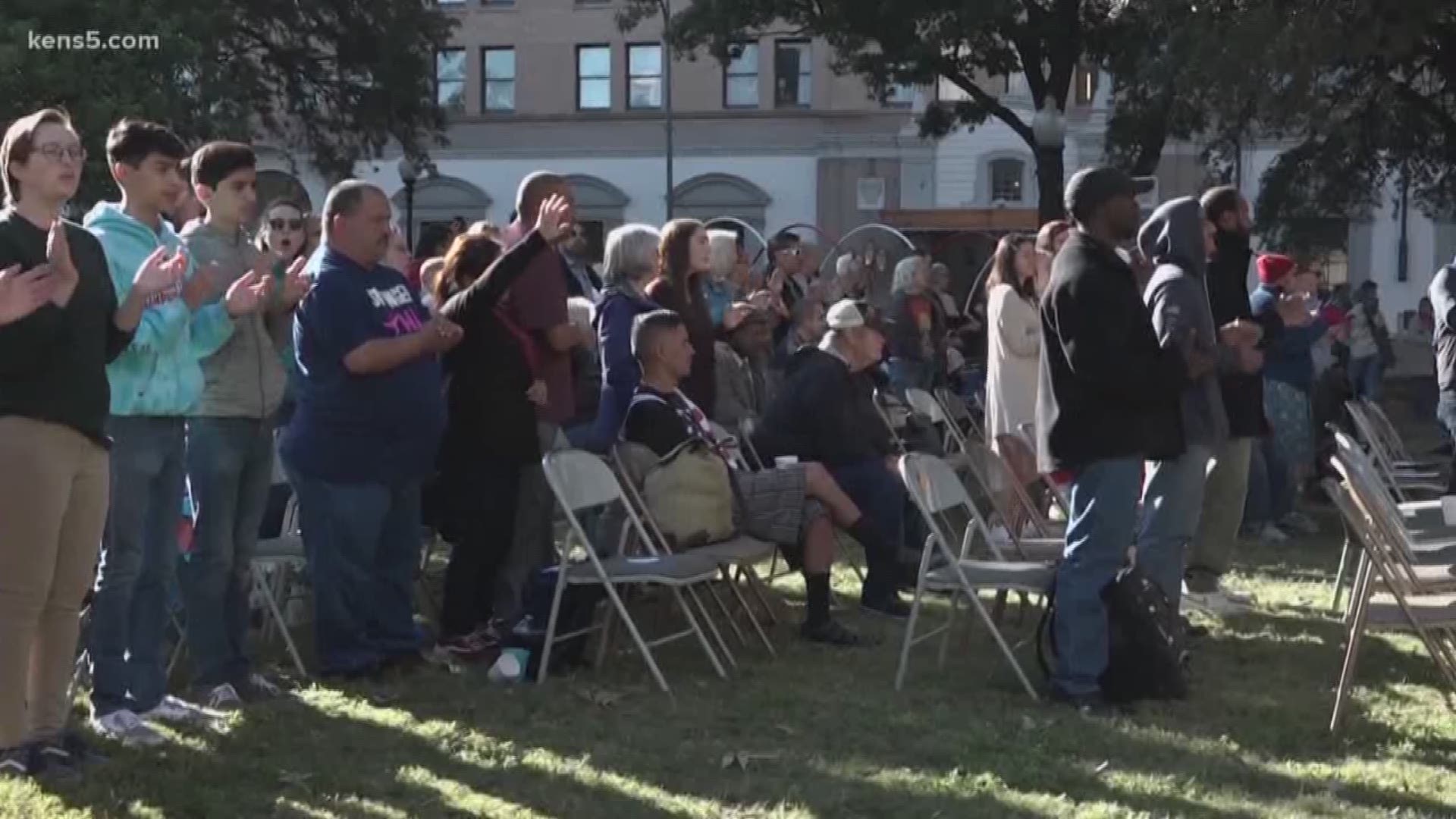 Bundled up with folding chairs in hand, about 200 people from Travis Park Church showed up ready to worship.
