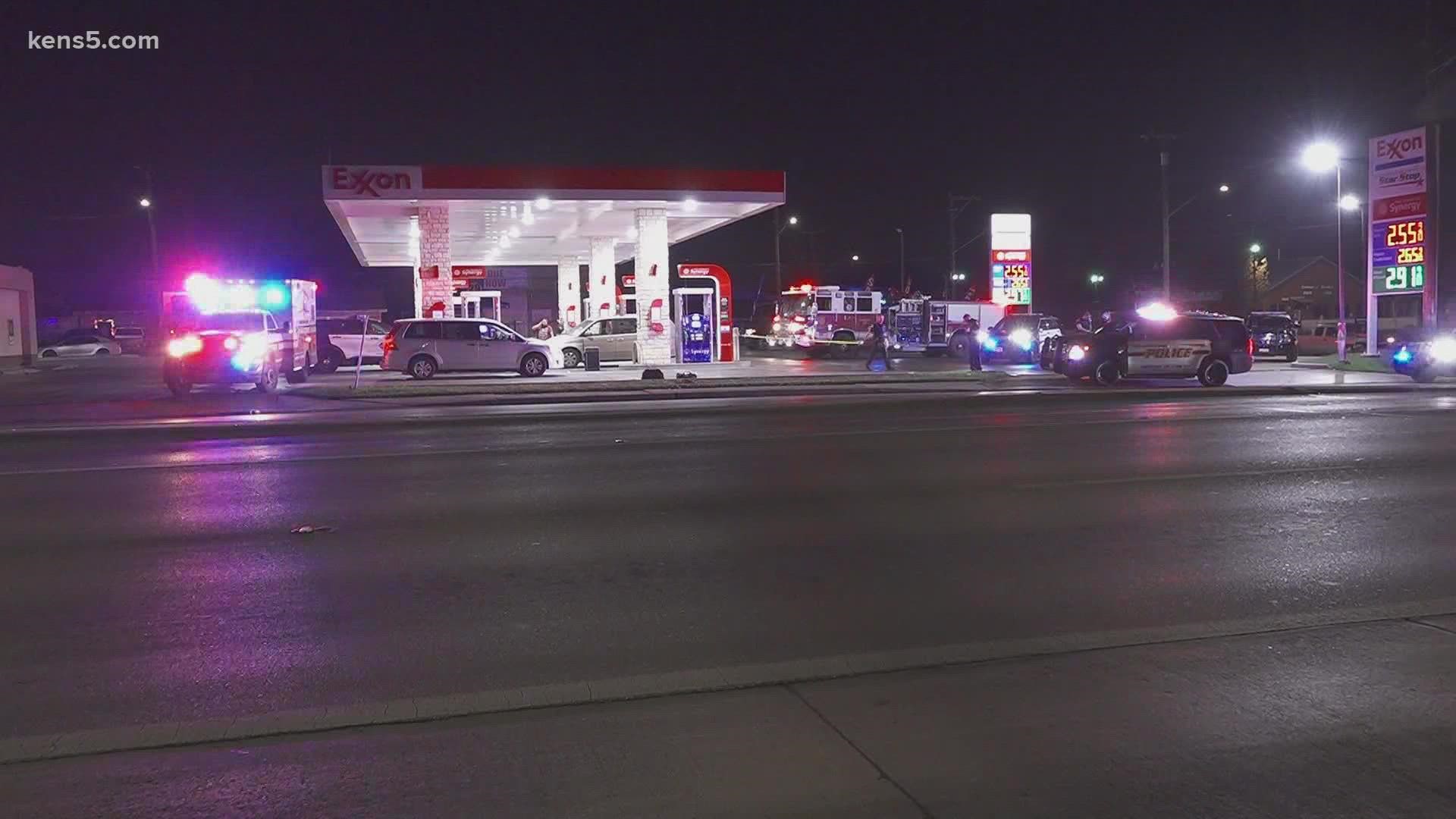 The victim was shot twice and his pickup was stolen at a gas station on the west side, police say.