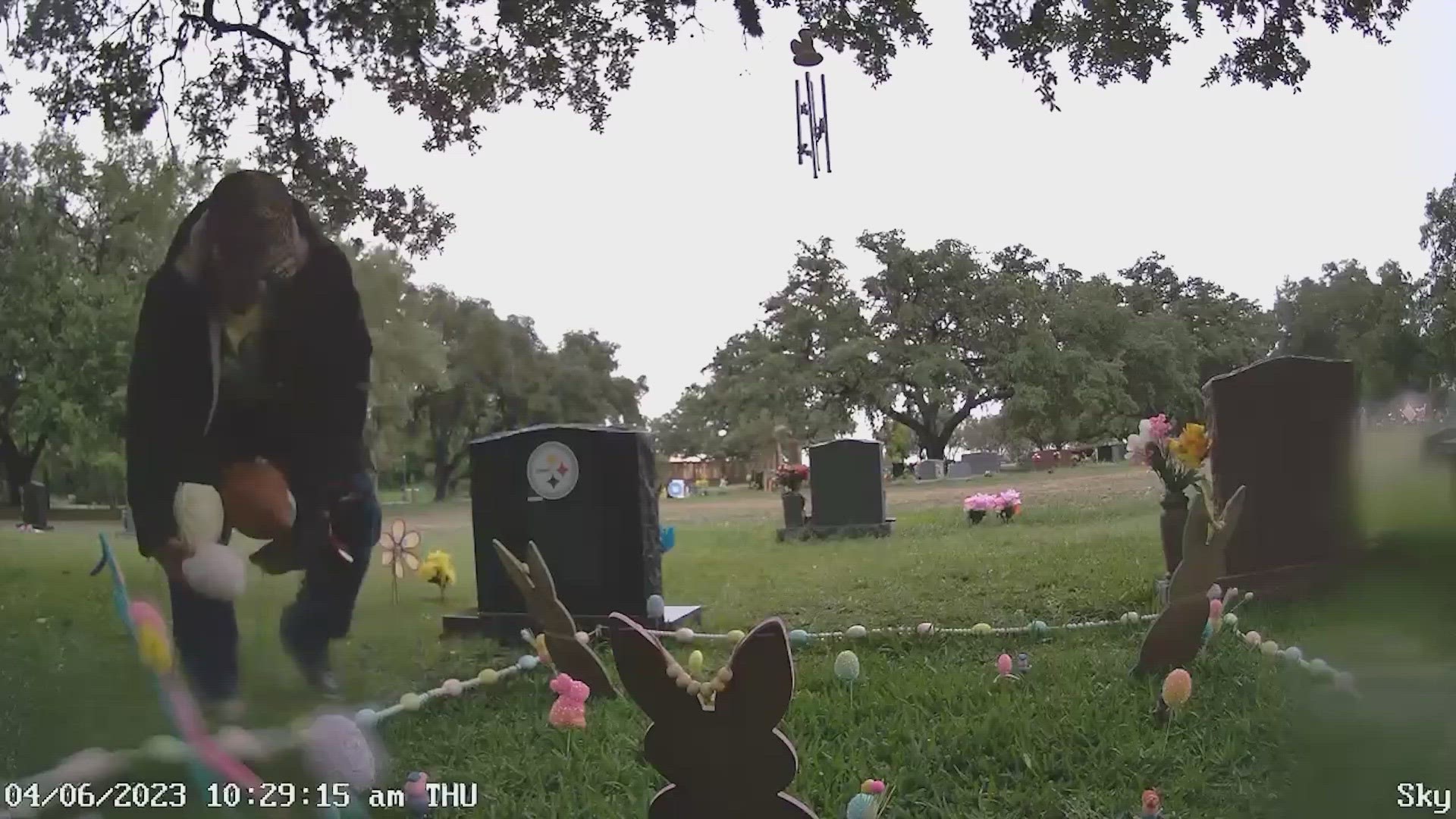 The heartbroken mother put up cameras next to the tombstone. She said this has happened at least four times.