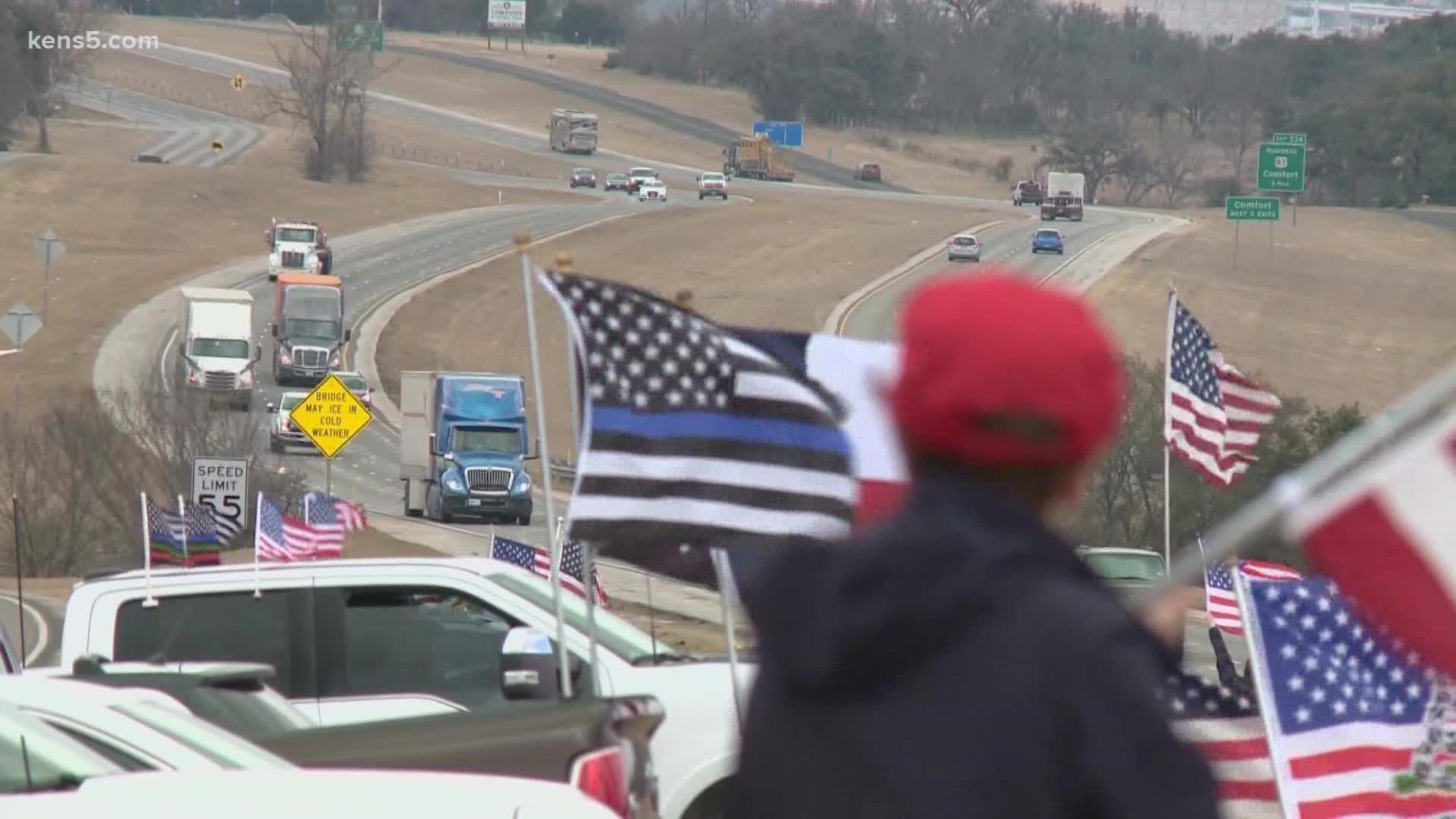 There was no shortage of calls for freedom Friday morning as conservative Texans awaited truckers protesting mask, vaccine restrictions.