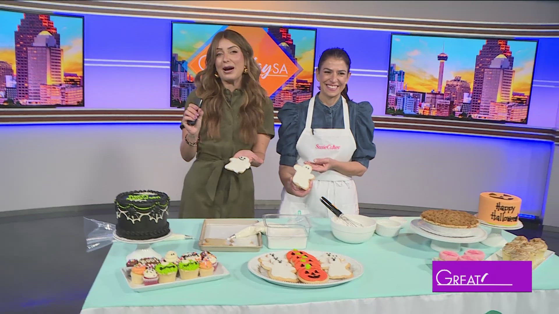 Roma helps make some ghostly sugar cookies with SusieCakes. 