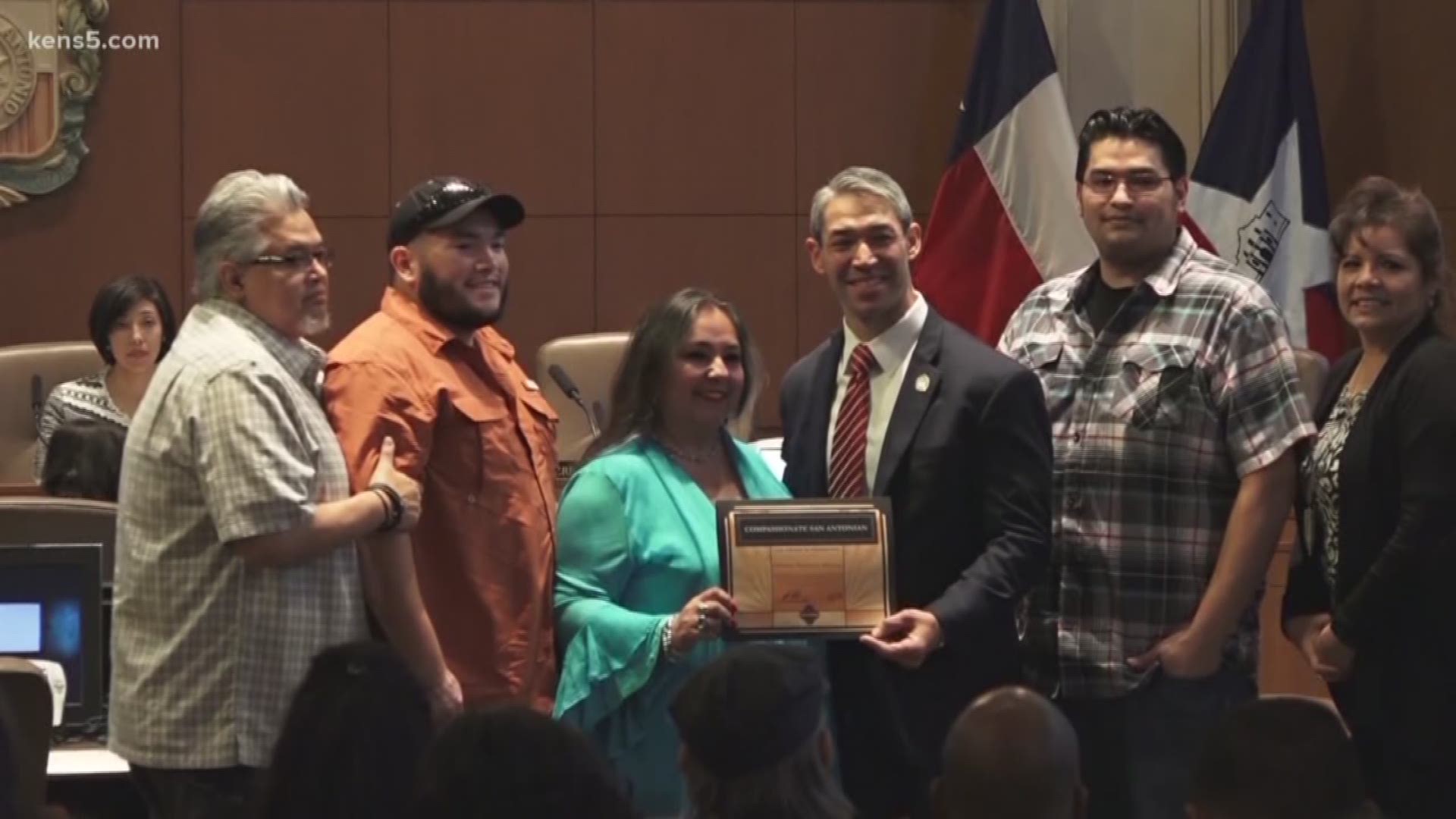 Carmen Medina was honored by Mayor Ron Nirenberg after she jumped into action to save a student attacked by a dog.