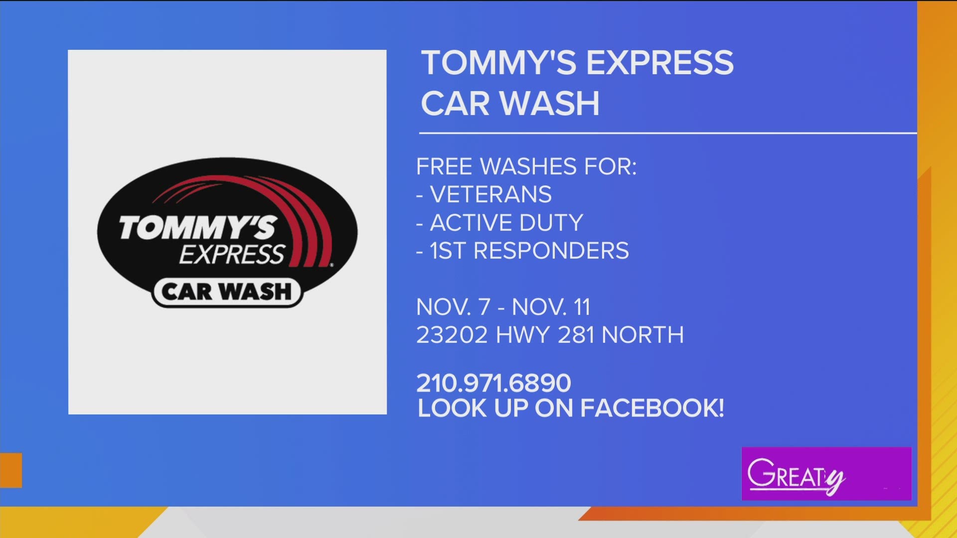 Tommy's Express Car Wash is giving away free car washes to veterans and first responder's in honor of Veteran's Day.
