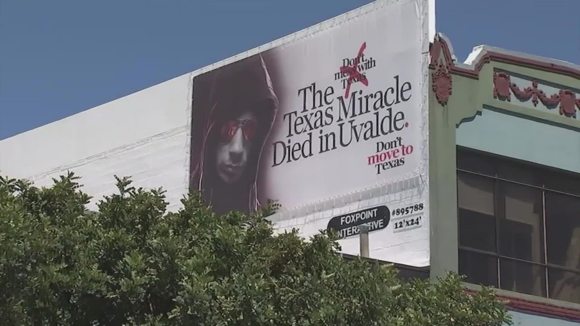 It reads "The Texas miracle died in Uvalde. Don't move to Texas."