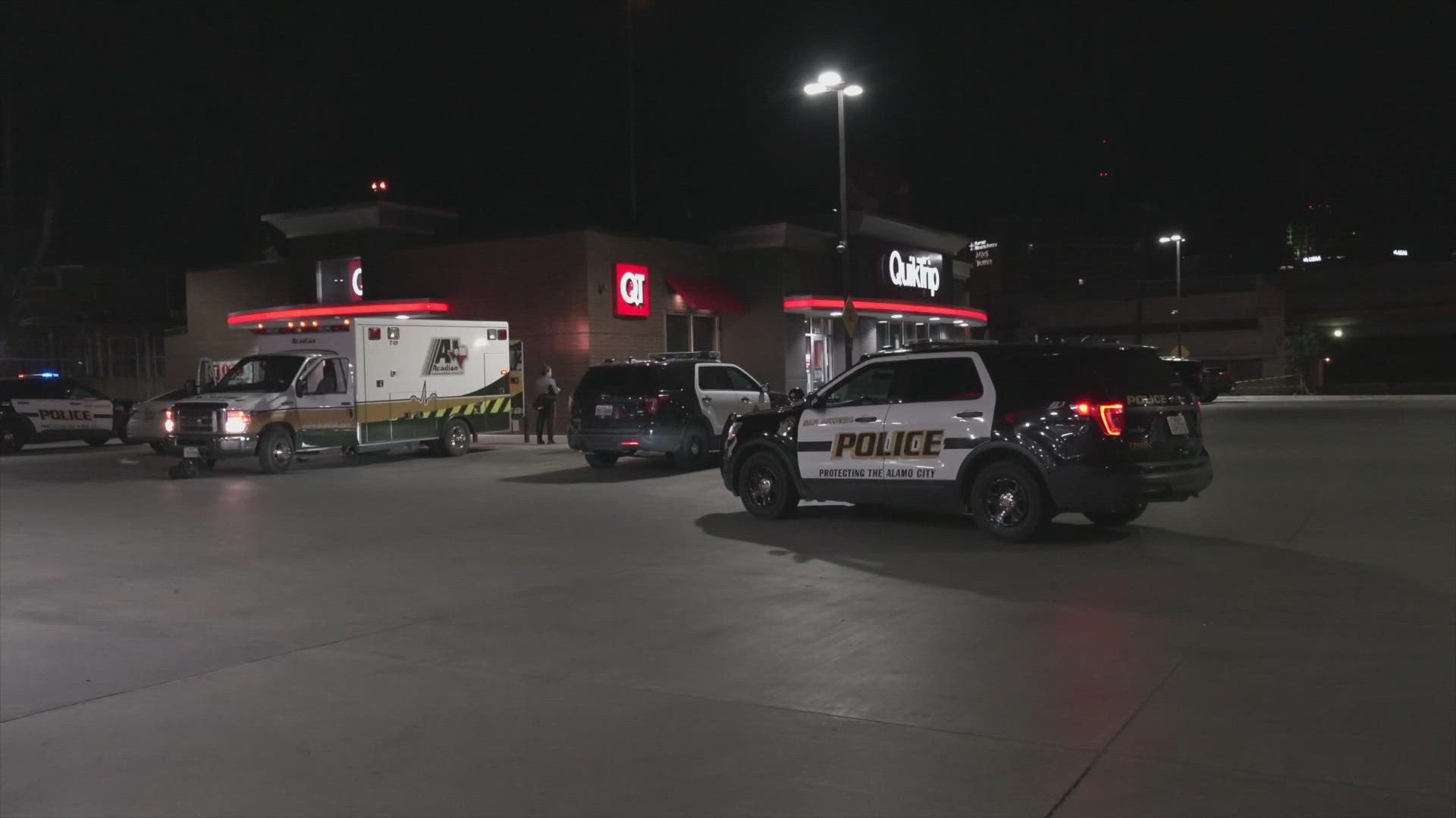 It happened around 10:05 p.m. at a gas station on the 300 block of San Pedro.