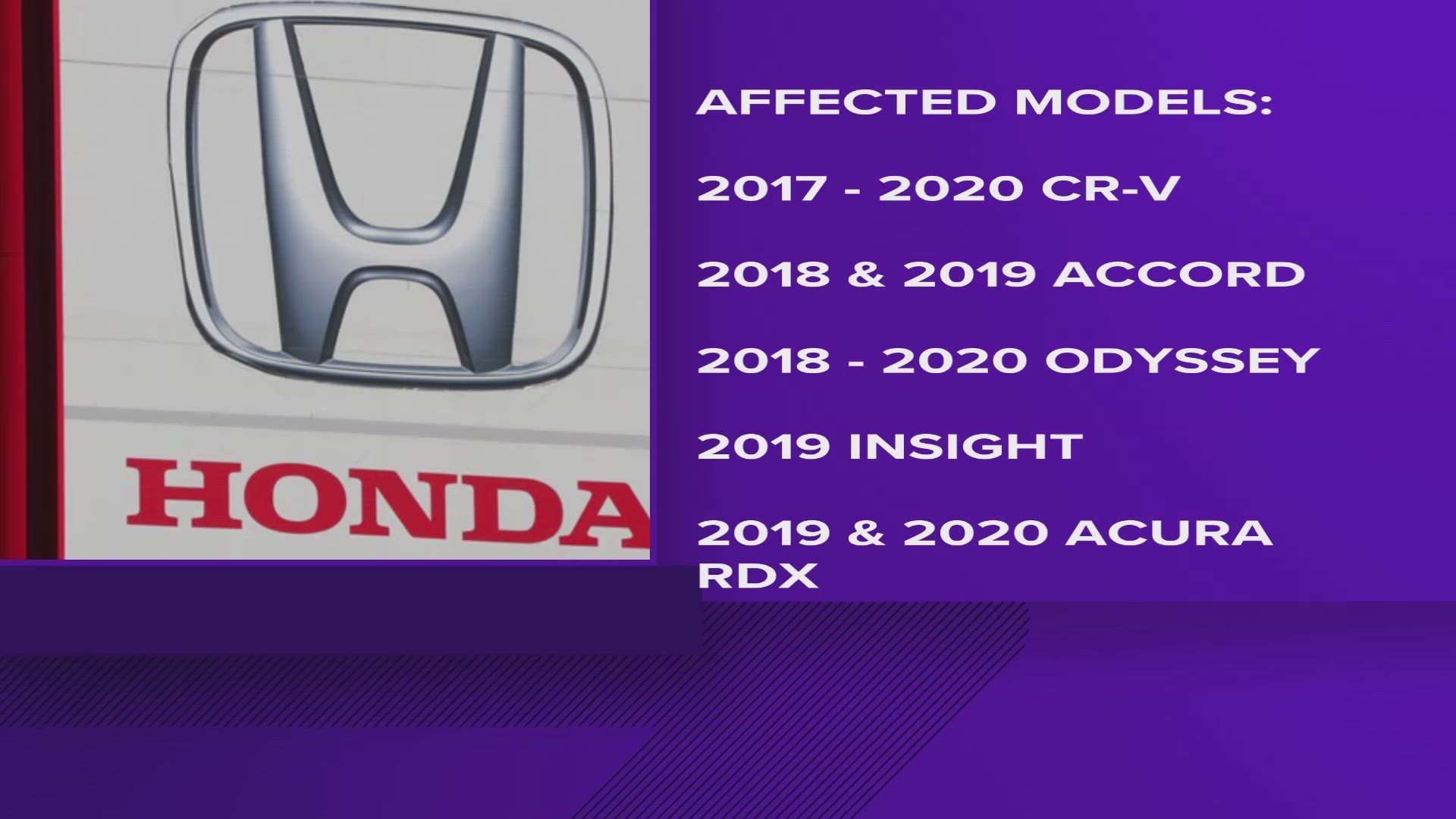 The Honda recall covers some of the automaker's top-selling models.