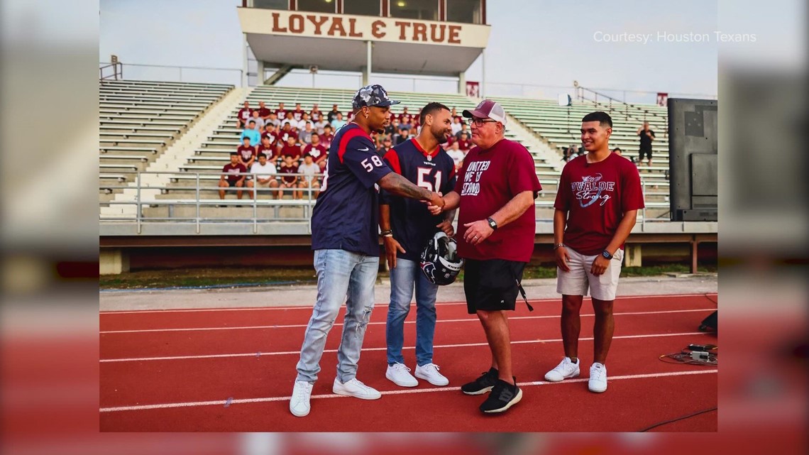 Texans surprise Uvalde High School football team with new uniforms