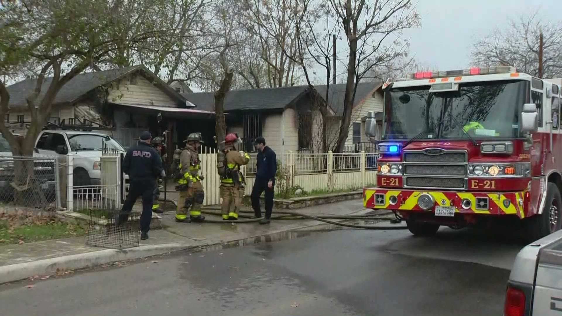 Officials say a resident left a space heater on for their dogs.