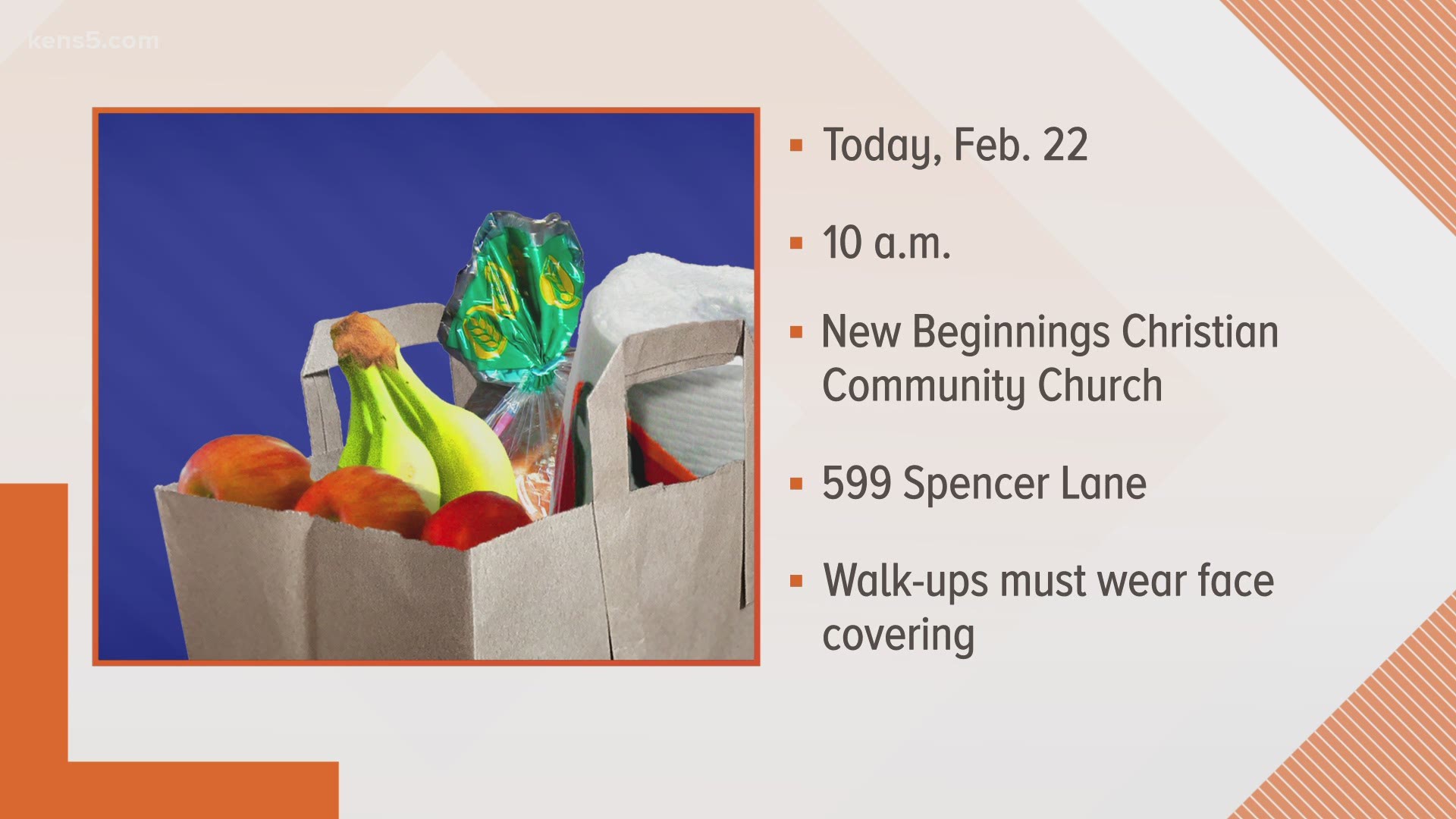 Starting at 10 a.m. Monday, New Beginnings Christian Community Church is passing out about $25,00 worth of food to whoever needs it.