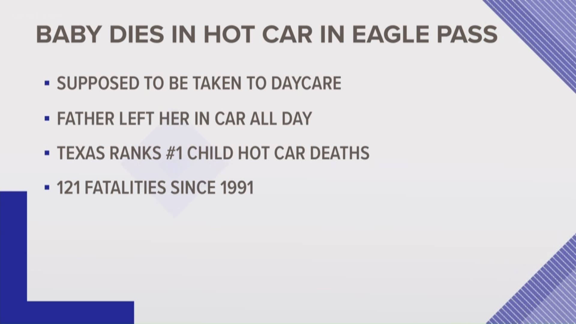 A baby died in Eagle Pass after a father forgot to drop the baby off at daycare on the way to work, according to police.