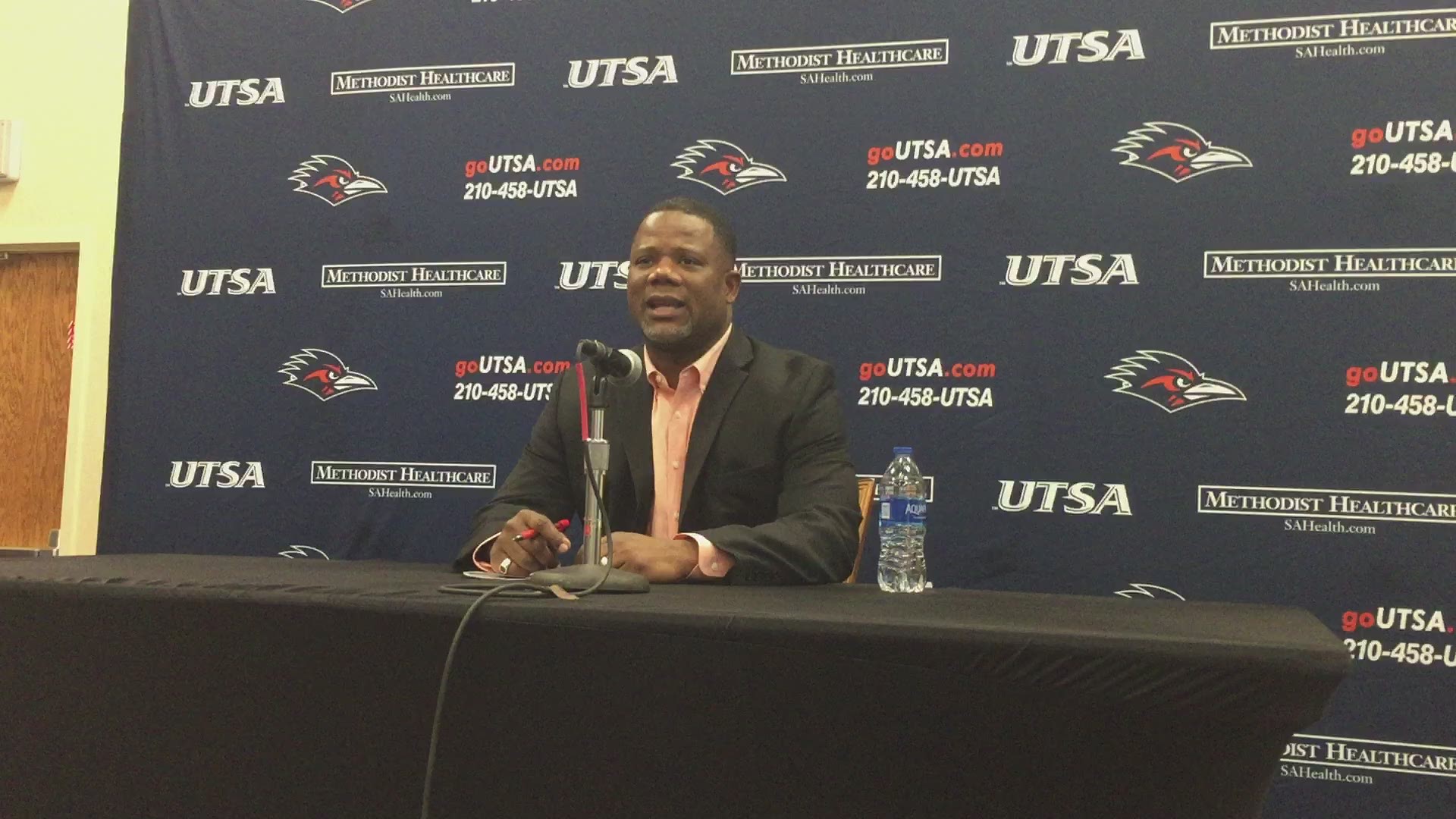 UTSA coach Frank Wilson talks to the media about 2019 Signing Day
