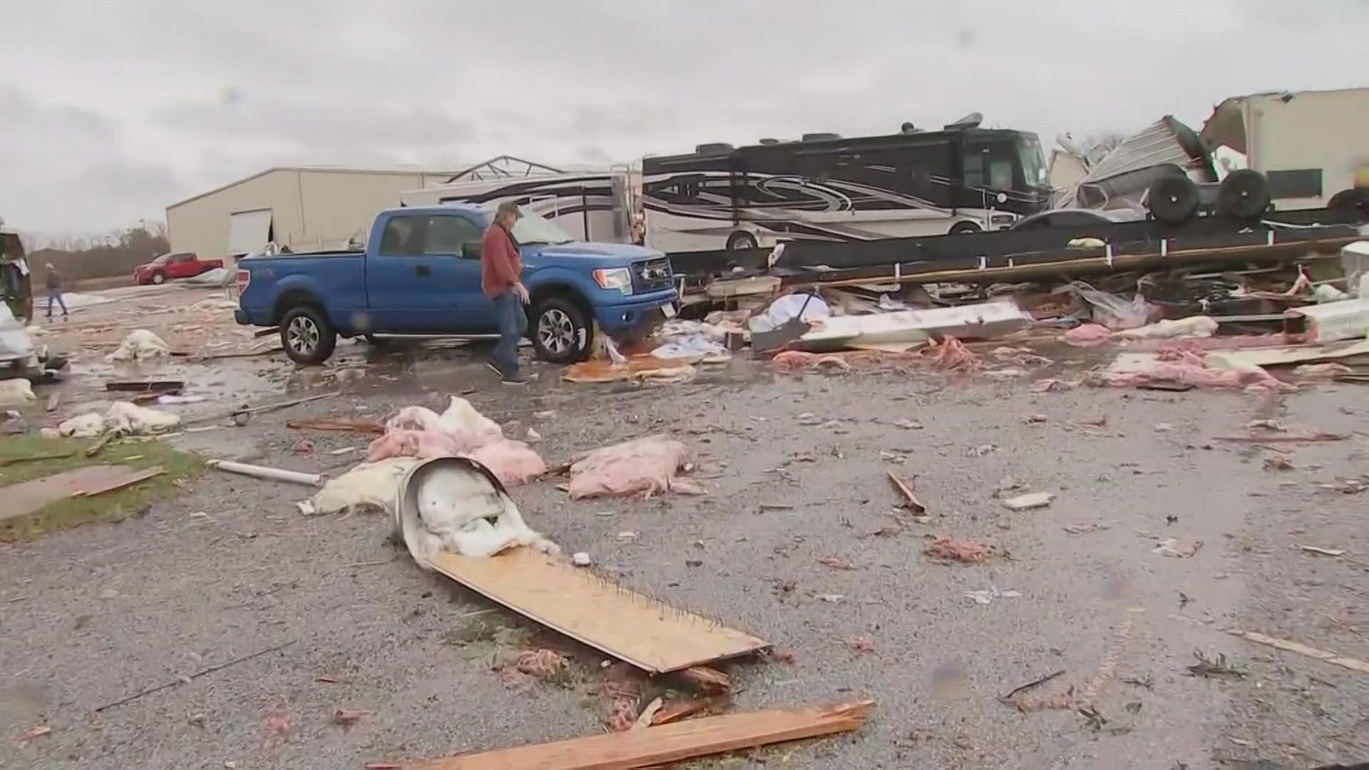 Video shows icy roads in north Texas and severe storm damage near Houston.