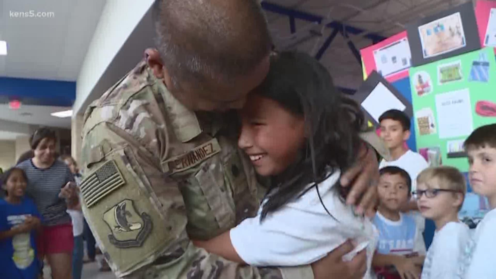 A soldier returned home to San Antonio after spending seven months in Afghanistan. He surprised his daughter during school on Thursday.