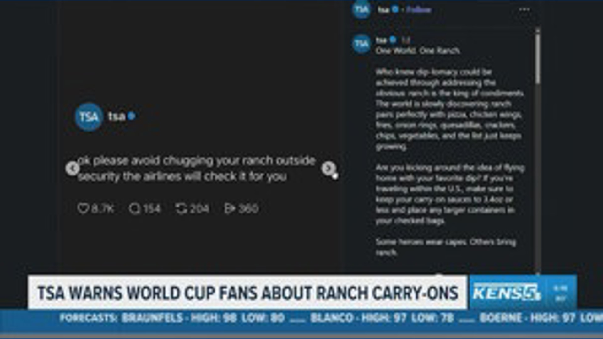 TSA issues ranch dressing advisory | kens5.com