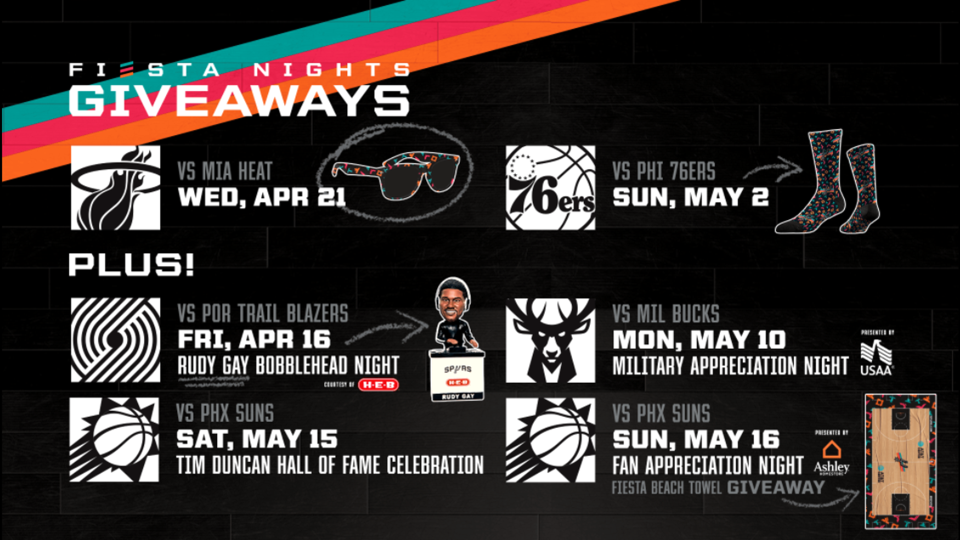 Here's your chance to grab a bobblehead, Fiesta-themed sunglasses, socks or beach towels.