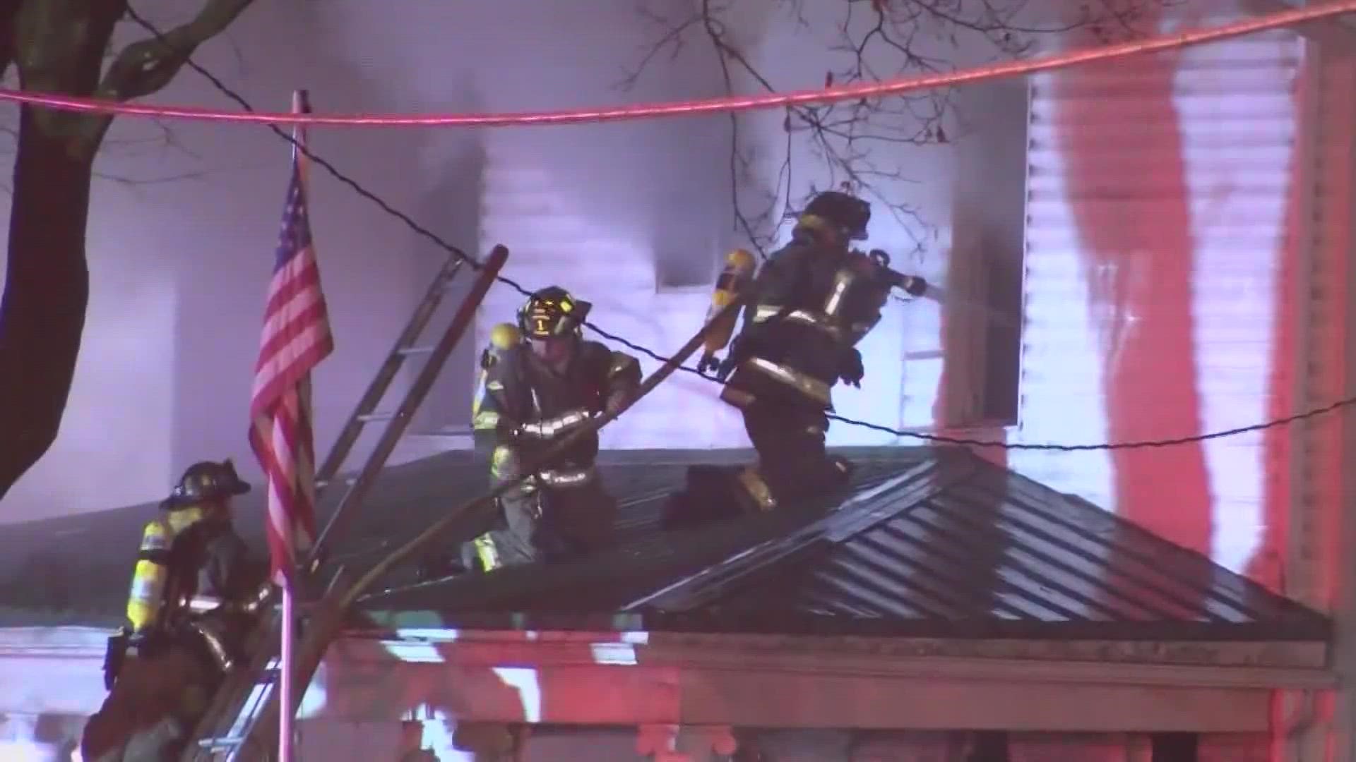They became trapped inside while battling the blaze and a mayday call was activated.