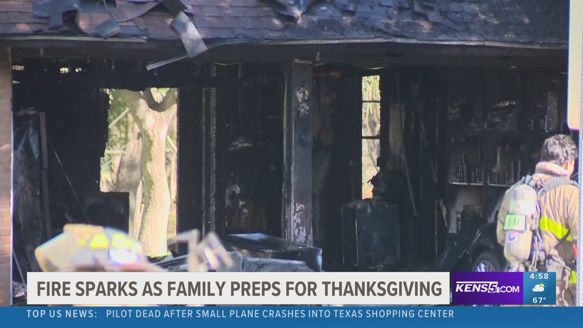 Fire crews say the homeowner started Thanksgiving cooking and plugged in an oven in the garage.