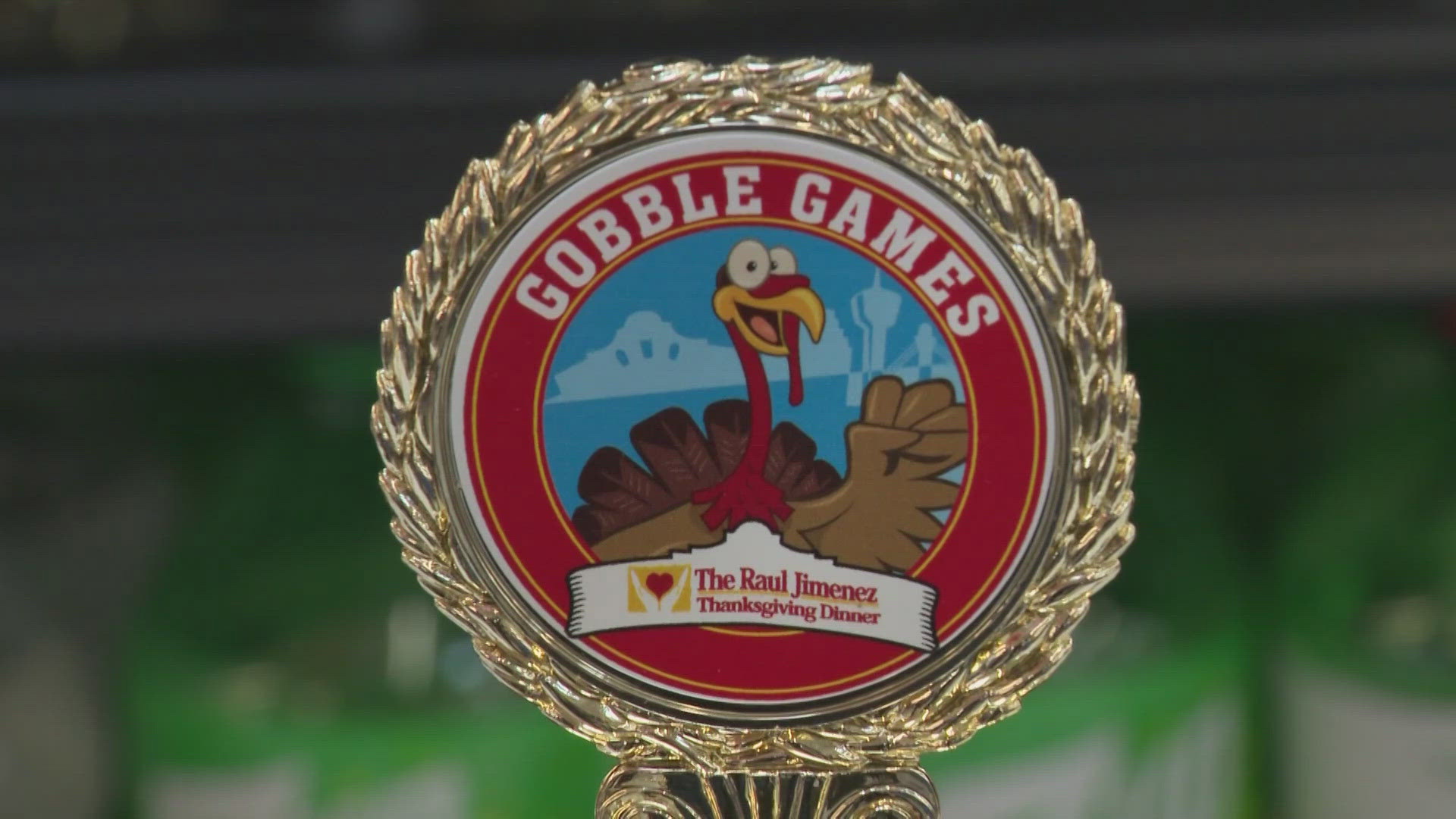 Local media joined competed in the "Gobble Games" to kick off the Raul Jimenez Thanksgiving Dinner that feeds over 25,000 people each holiday season.