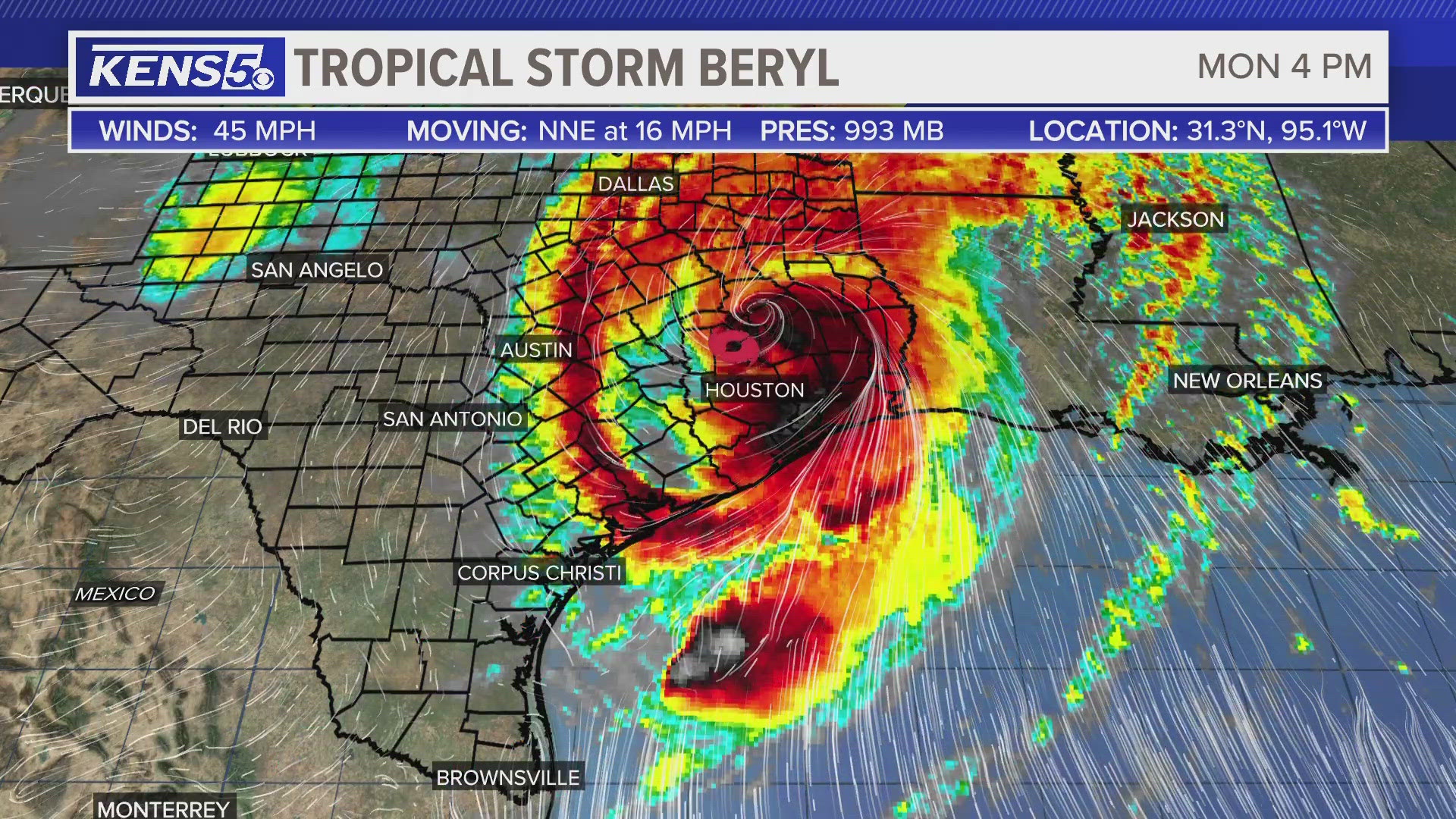 Weather Chief Bill Taylor is continuing to track Tropical Storm Beryl as it makes its way north of Houston and most of the rainfall heads toward Louisiana.