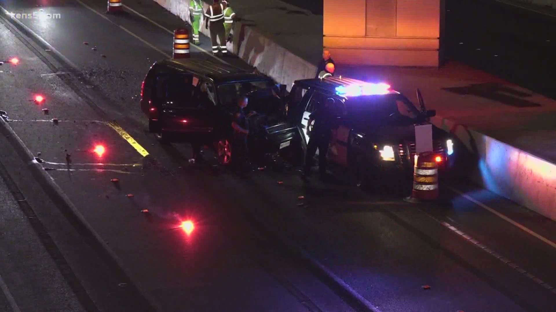 A suspected drunk driver with children in her SUV plows into an SAPD patrol car.