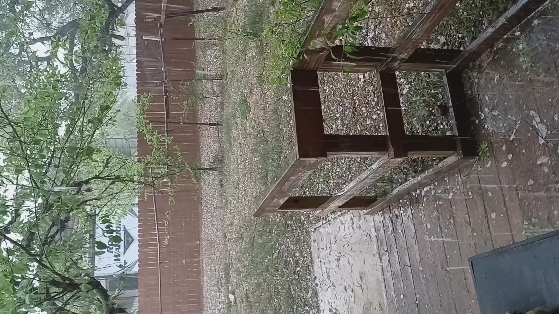 The medium-sized hail rained down on the deck of Ray and Tara Cowley in Bandera