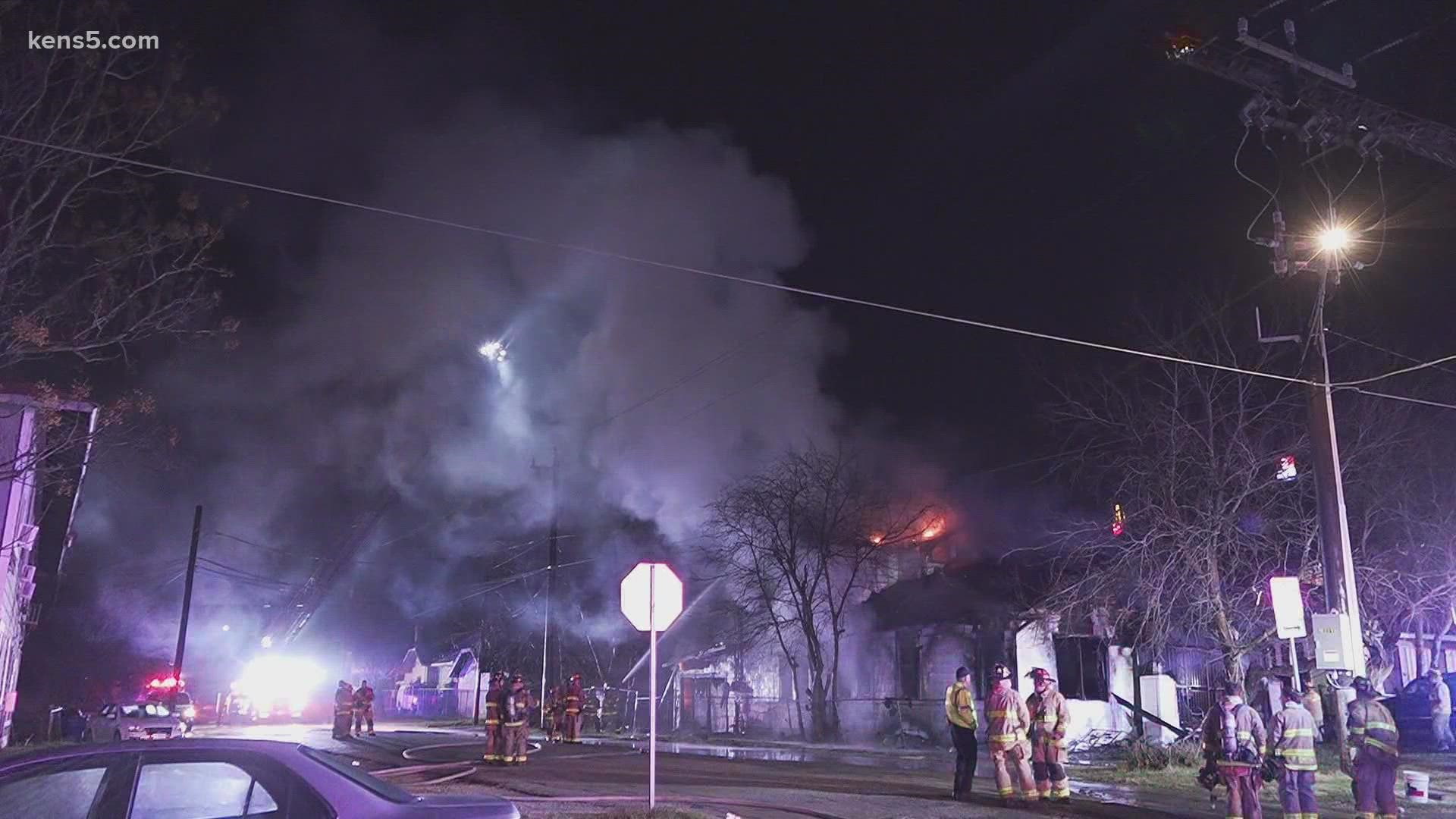The fire started just before 2 a.m. on Hammond Avenue across from Highland Park Elementary School. When firefighters were working the fire, a gas line broke.