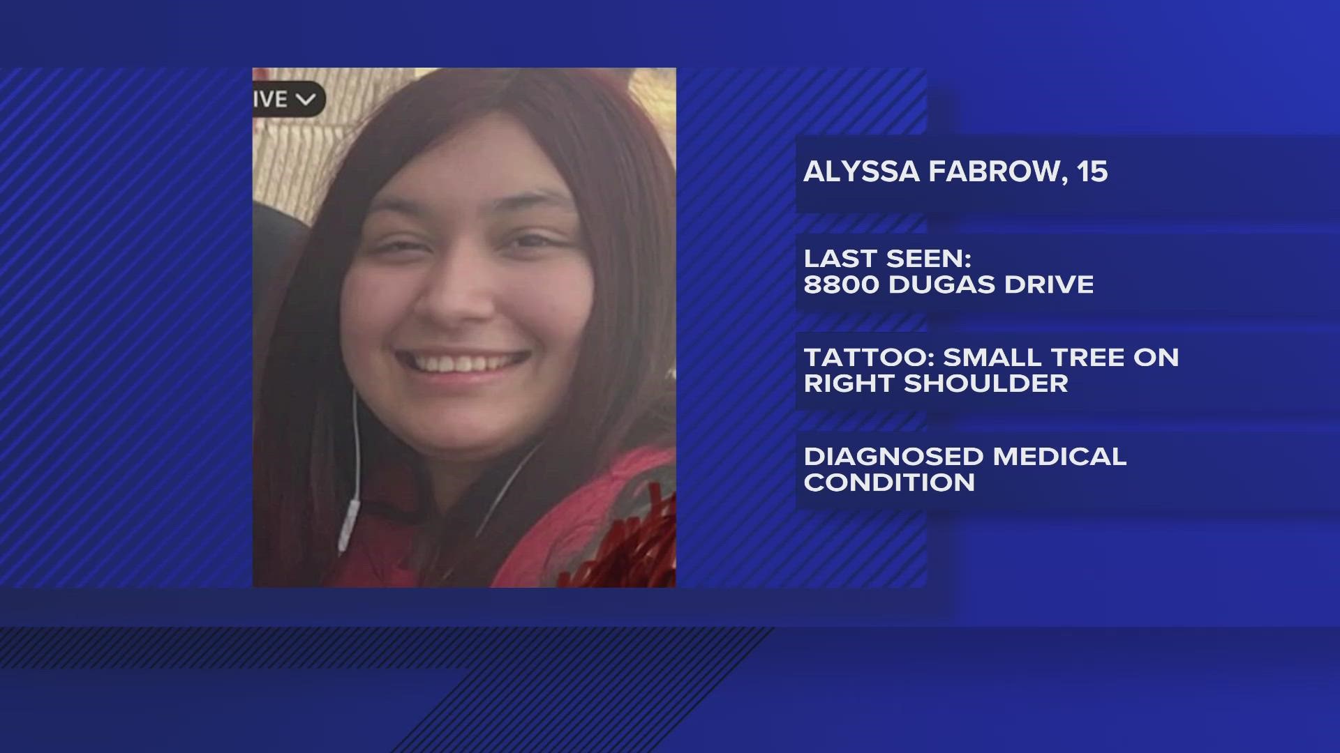 Alyssa Fabrow is described as a white female having brown hair, brown eyes, around 5 feet tall, weighs 170 pounds.