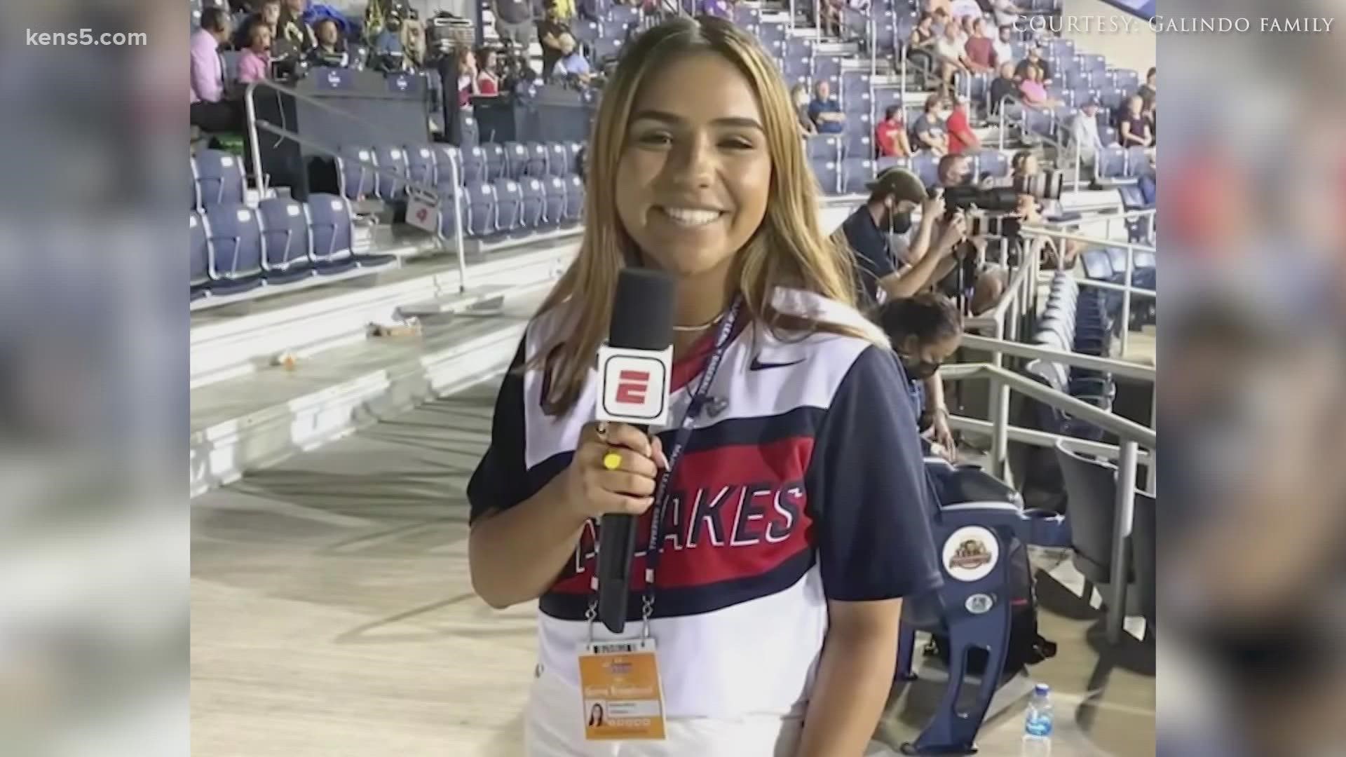 Hayley Galindo took a swing at a sports broadcasting camp put on by NBC Sports. Her first time on television was on an ESPN broadcast.