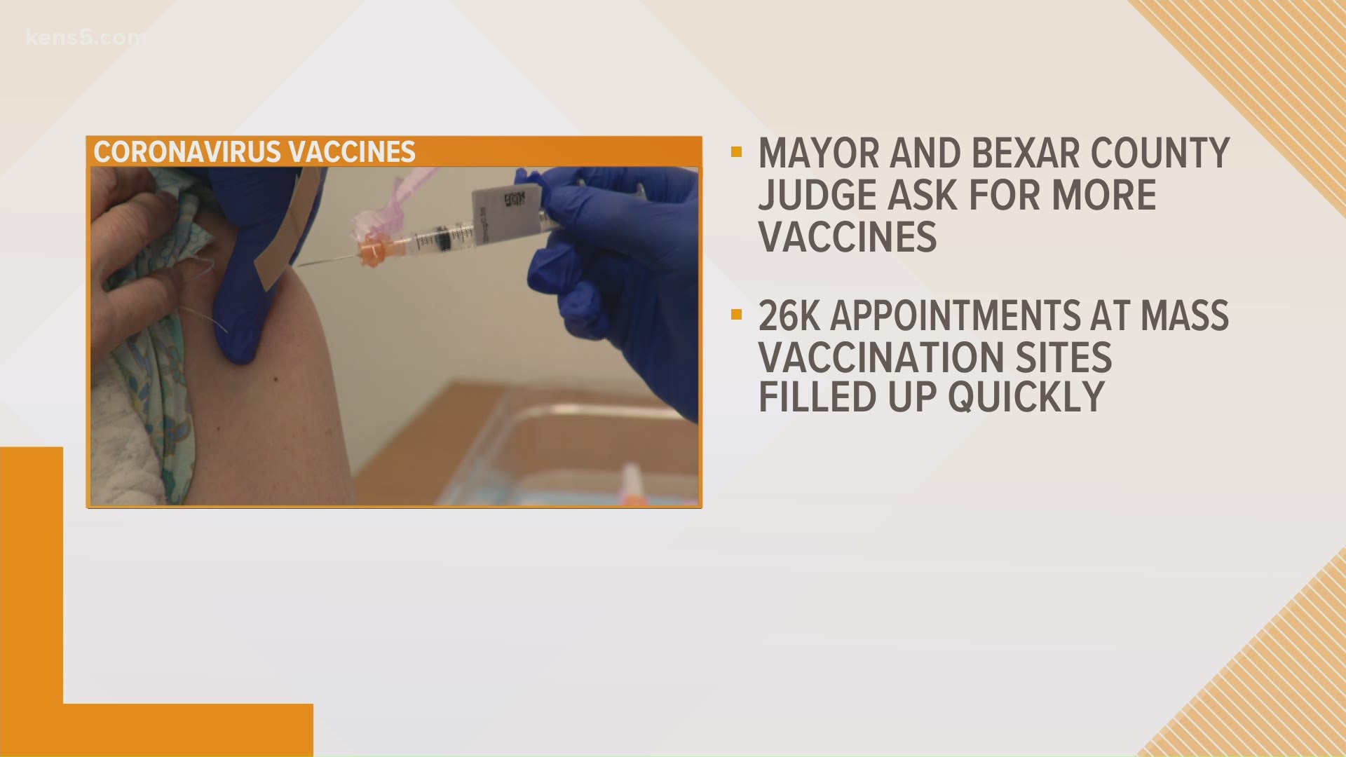 Mayor Nirenberg and Judge Nelson Wolff sent a letter to Gov. Abbott requesting more vaccines to be distributed to Bexar County "as soon as possible."