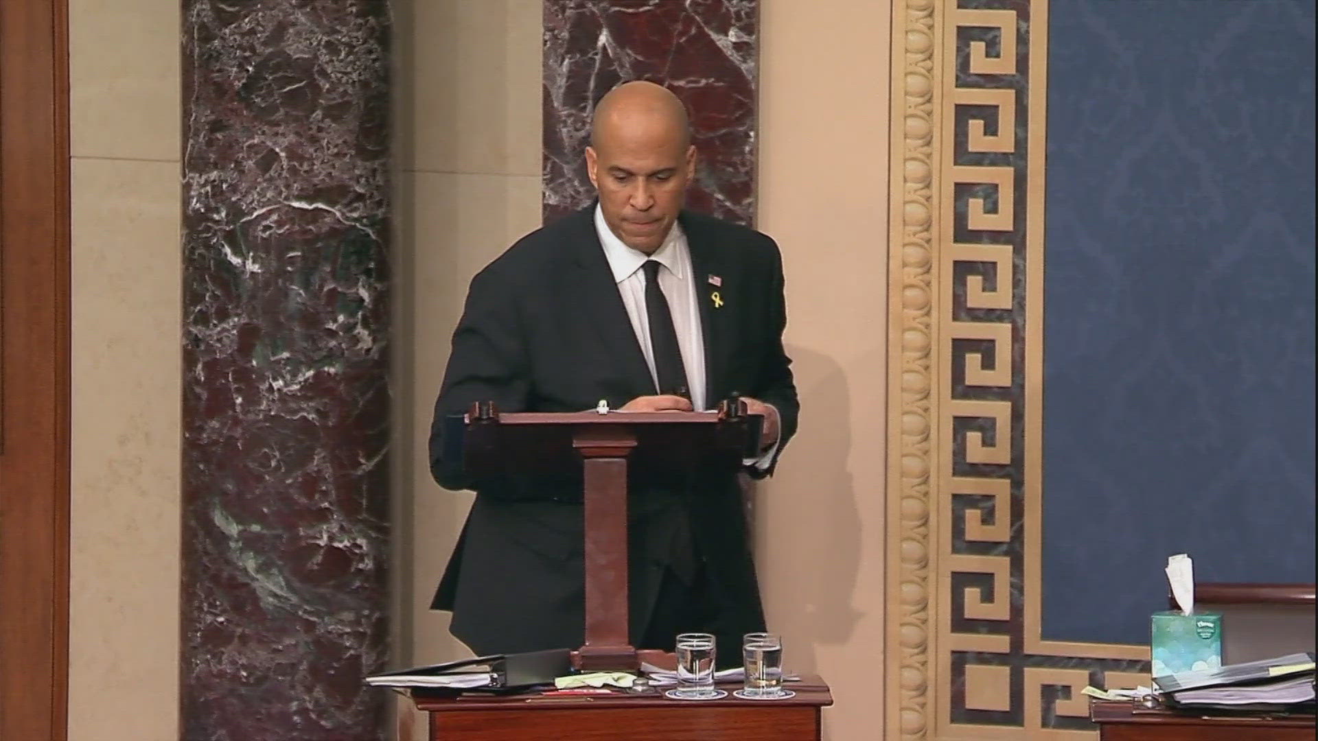 Bookers speech delayed legislative business as a symbolic protest against White House policies.