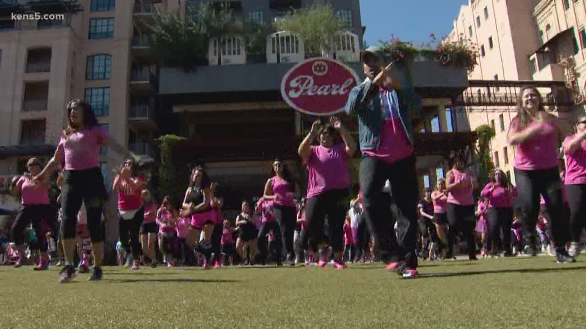It was all part of the Thrivewell Cancer Foundation's Pink Flash Mob. They do it every year to raise awareness of breast cancer.