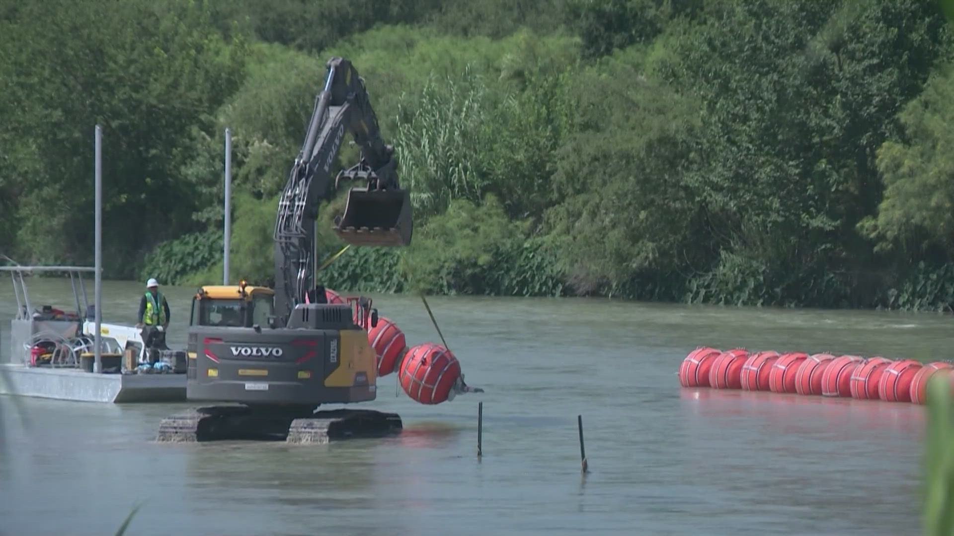 The floating barriers first appeared in July in an attempt to stop illegal crossings at the border.