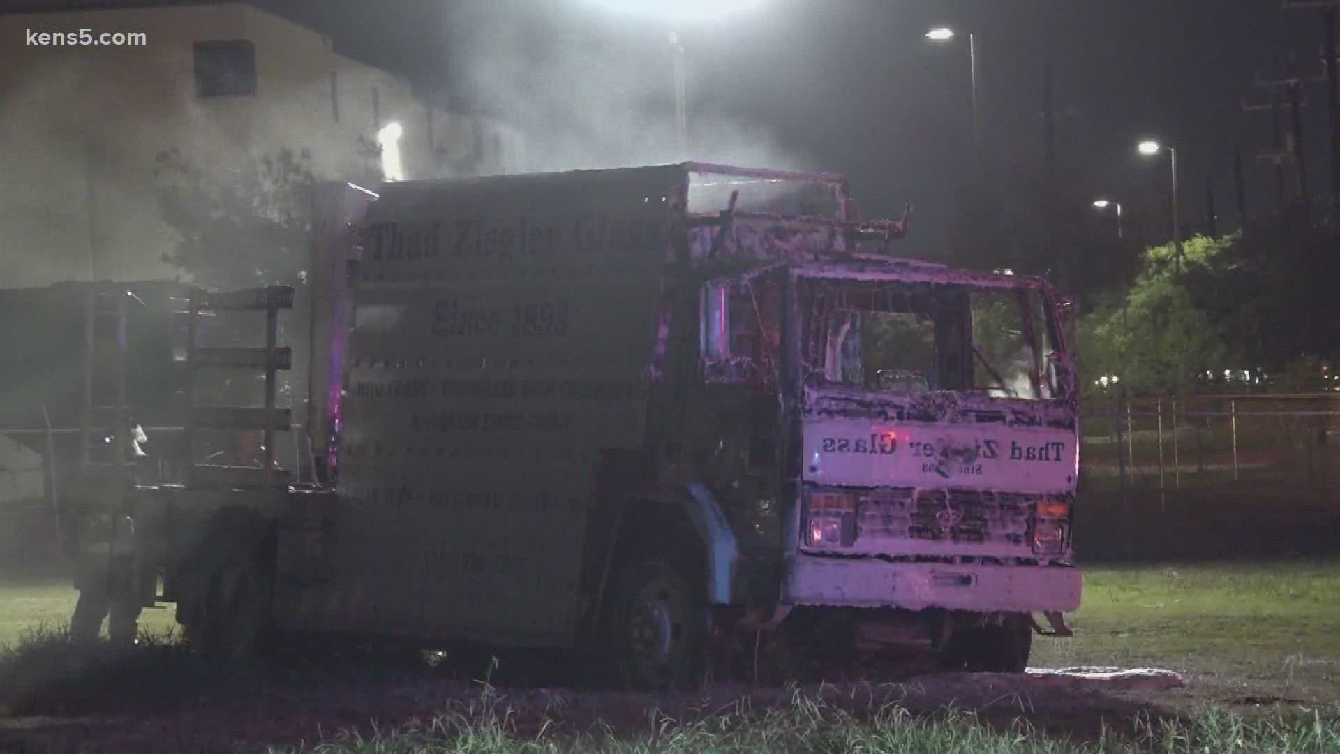 Police said a semi truck that was used for advertising was "fully engulfed with flames" when they arrived.