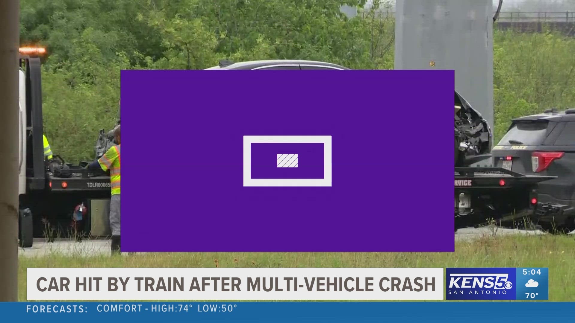 A multi-vehicle crash on the east side leads to one car being hit by a train.