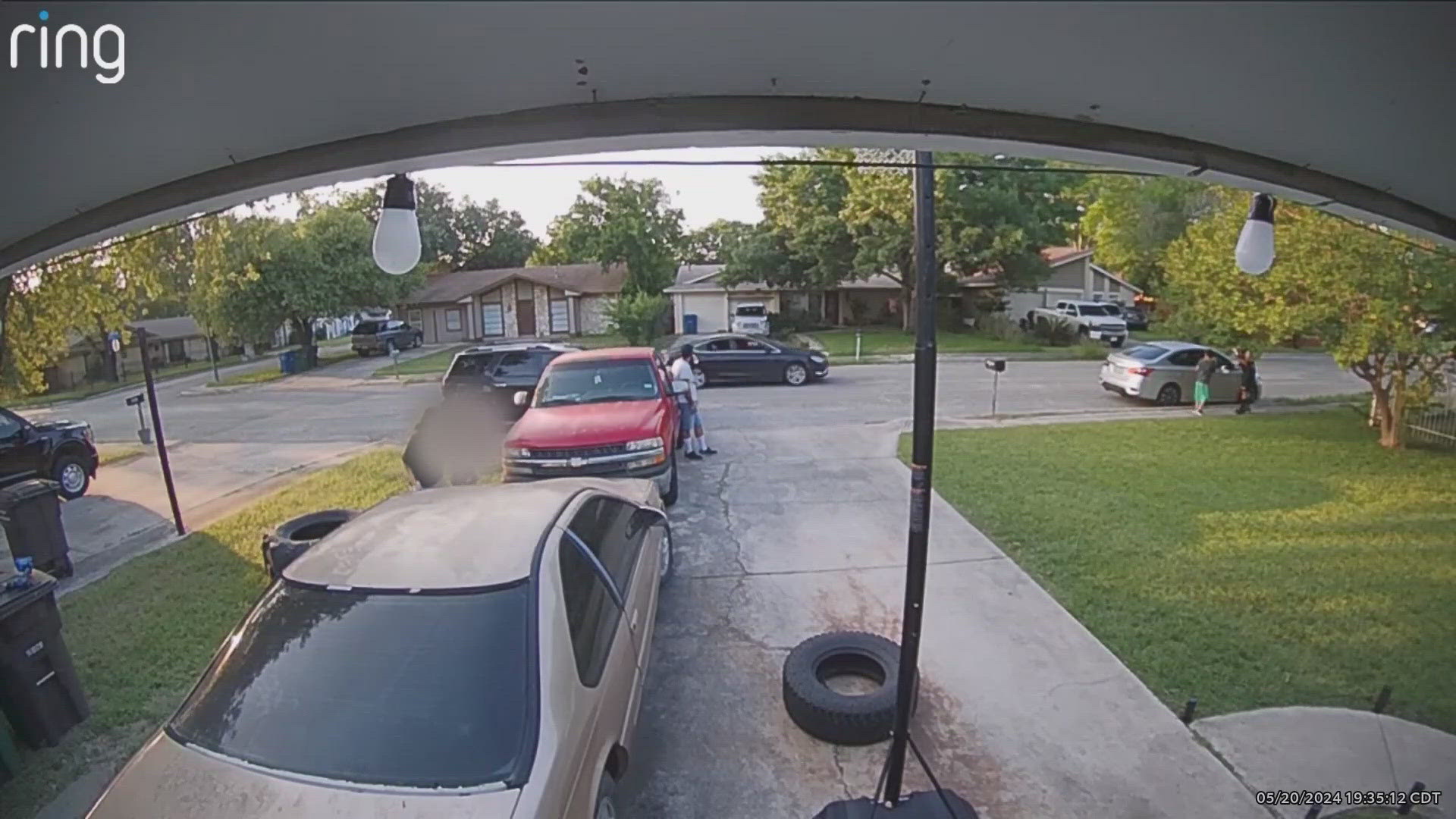 RIng camera footage captured the moment a black car drives by shooting the Orbeez guns at residents.