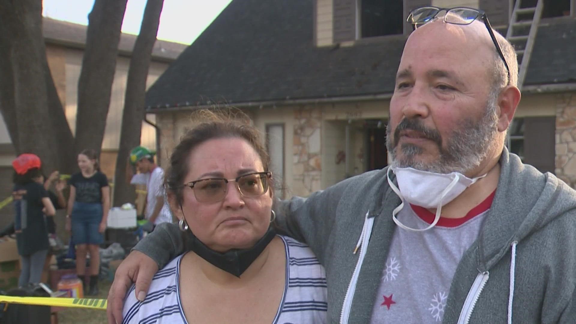 Two parents, their five children and five pets made it out safely. The family said the cause was electrical, not fireworks as originally thought.