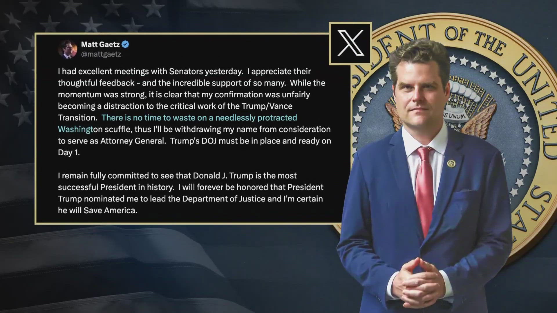 Former Congressman Matt Gaetz withdrew as President-elect Donald Trump's pick for attorney general amid fallout over a federal sex trafficking investigation.