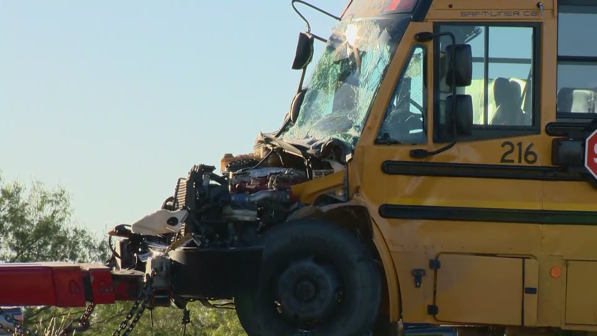 Officials said six students were hospitalized, along with the bus driver, after the Wednesday crash.