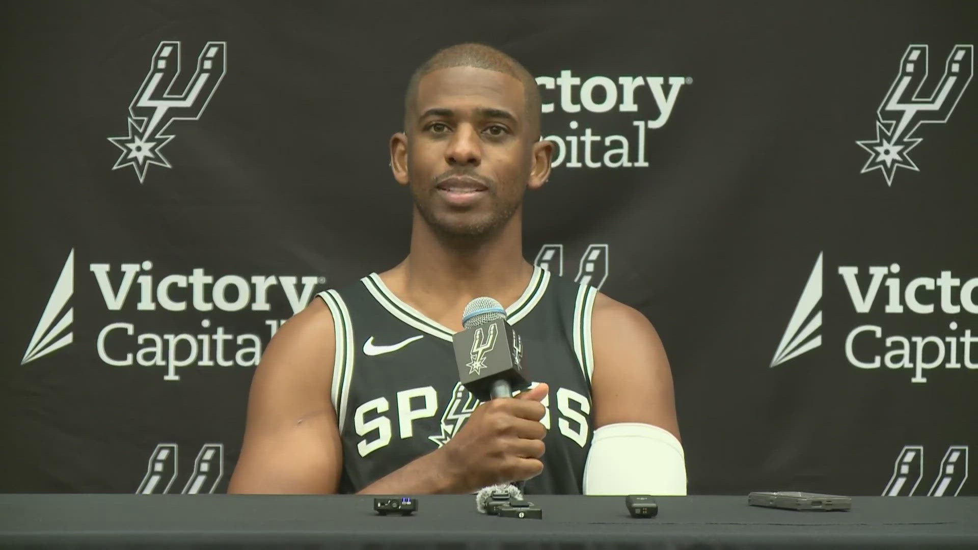 Chris Paul answers questions about the upcoming Spurs Season at Spurs Media Day.