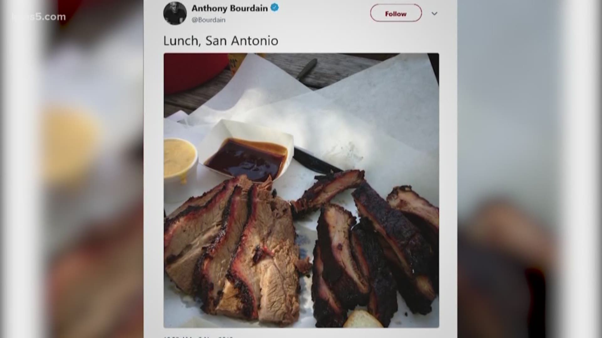 Six years ago, Anthony Bourdain visited San Antonio's Two Bros. BBQ Market, a day that owner Jason Dady remembers fondly.