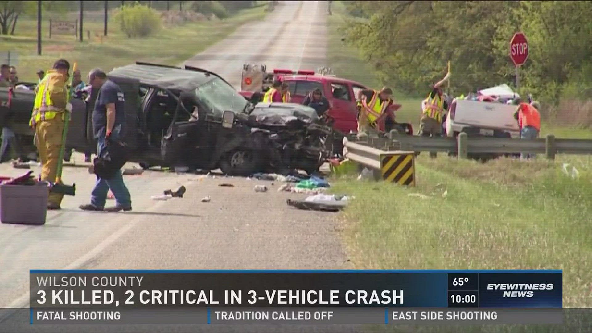 Three killed, two hurt in three-vehicle crash