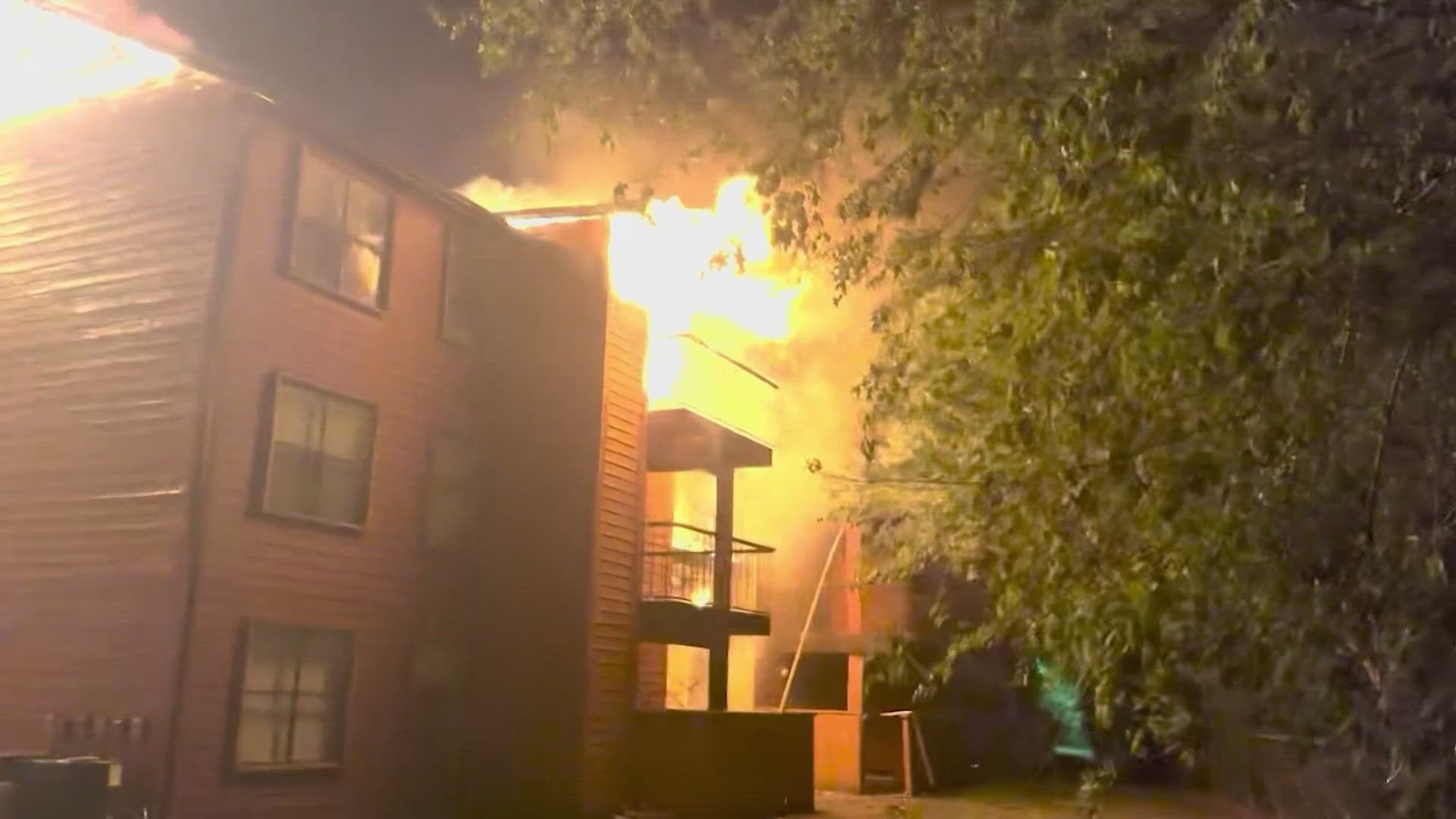 The fire ripped through an apartment complex late Sunday night. 