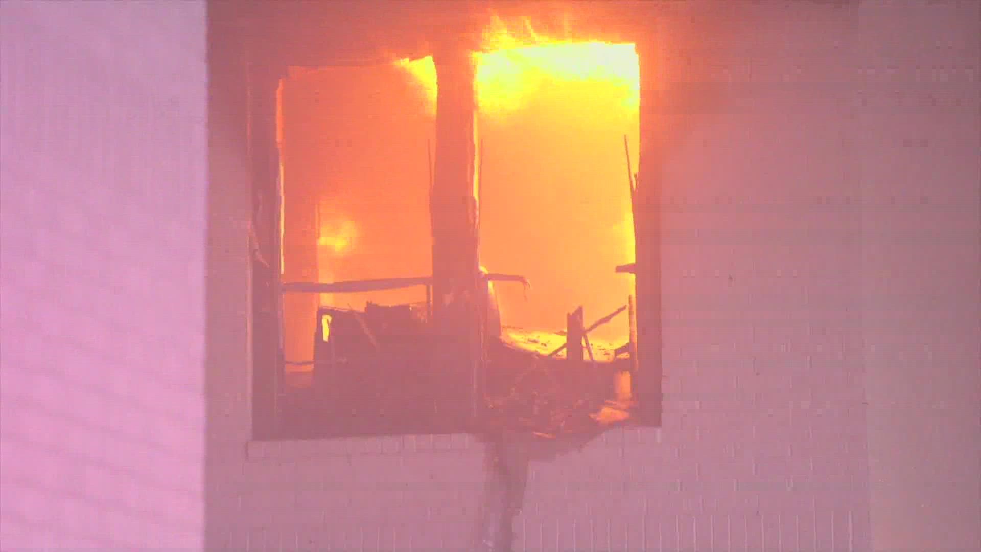 When firefighters arrived, they found heavy fire coming from a second floor apartment.